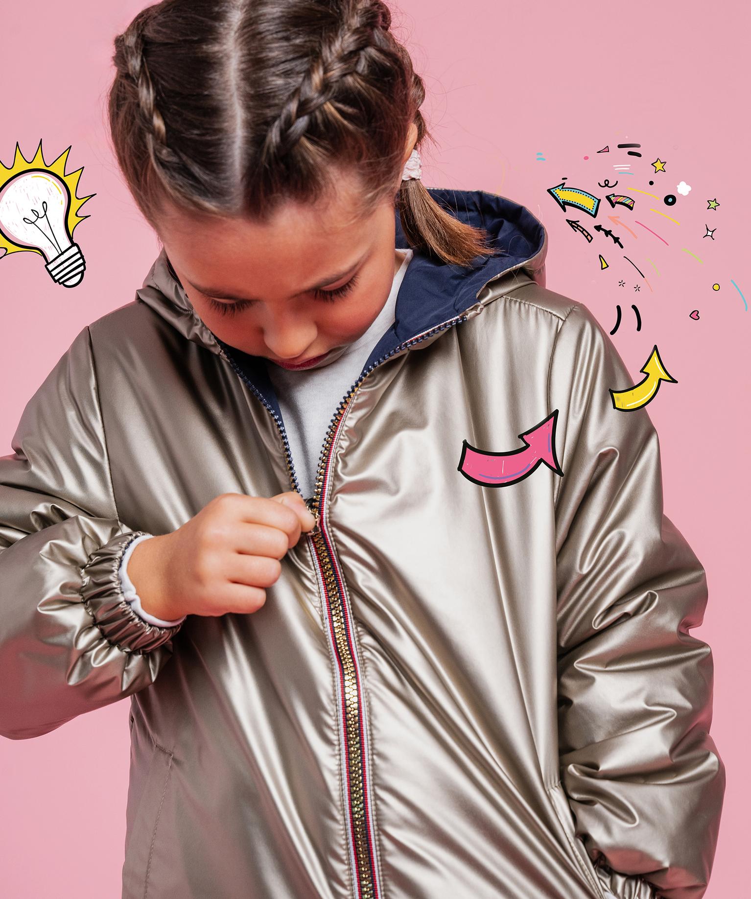 Manteau à capuche déperlant réversible fille - GEMO