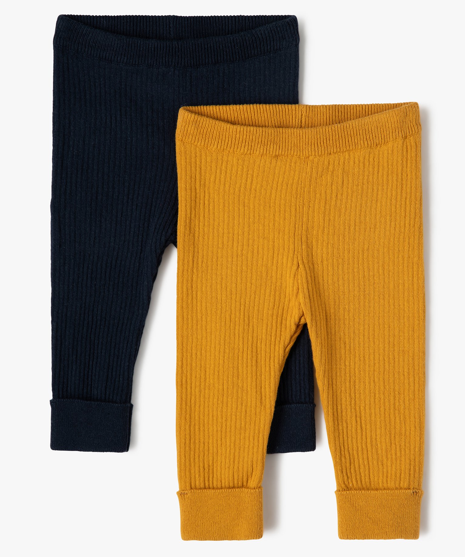 Pantalon bébé en maille côtelée (lot de 2) - 0M - jaune - GEMO