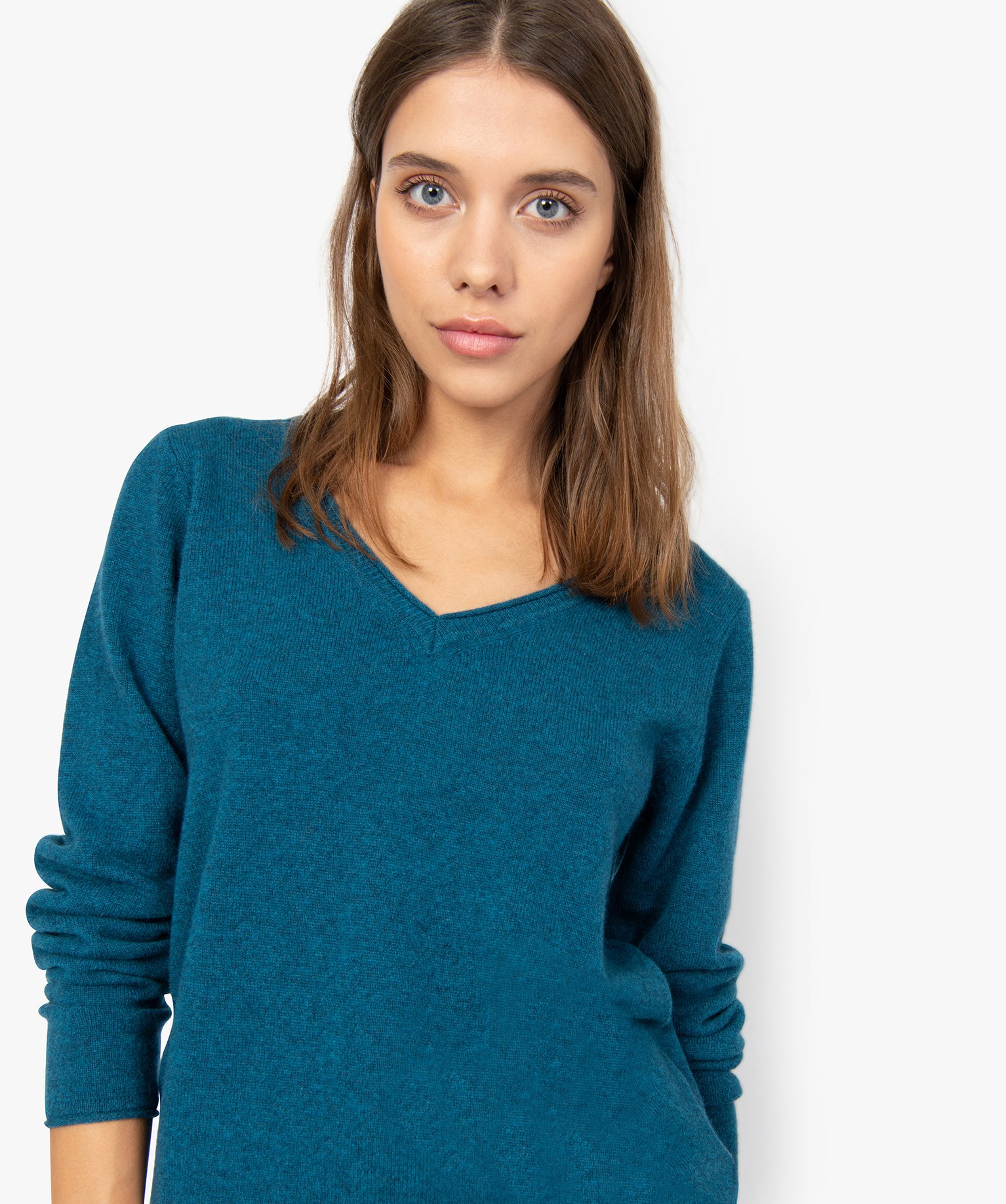 Pull Femme En Cachemire à Col V Bleu | GEMO