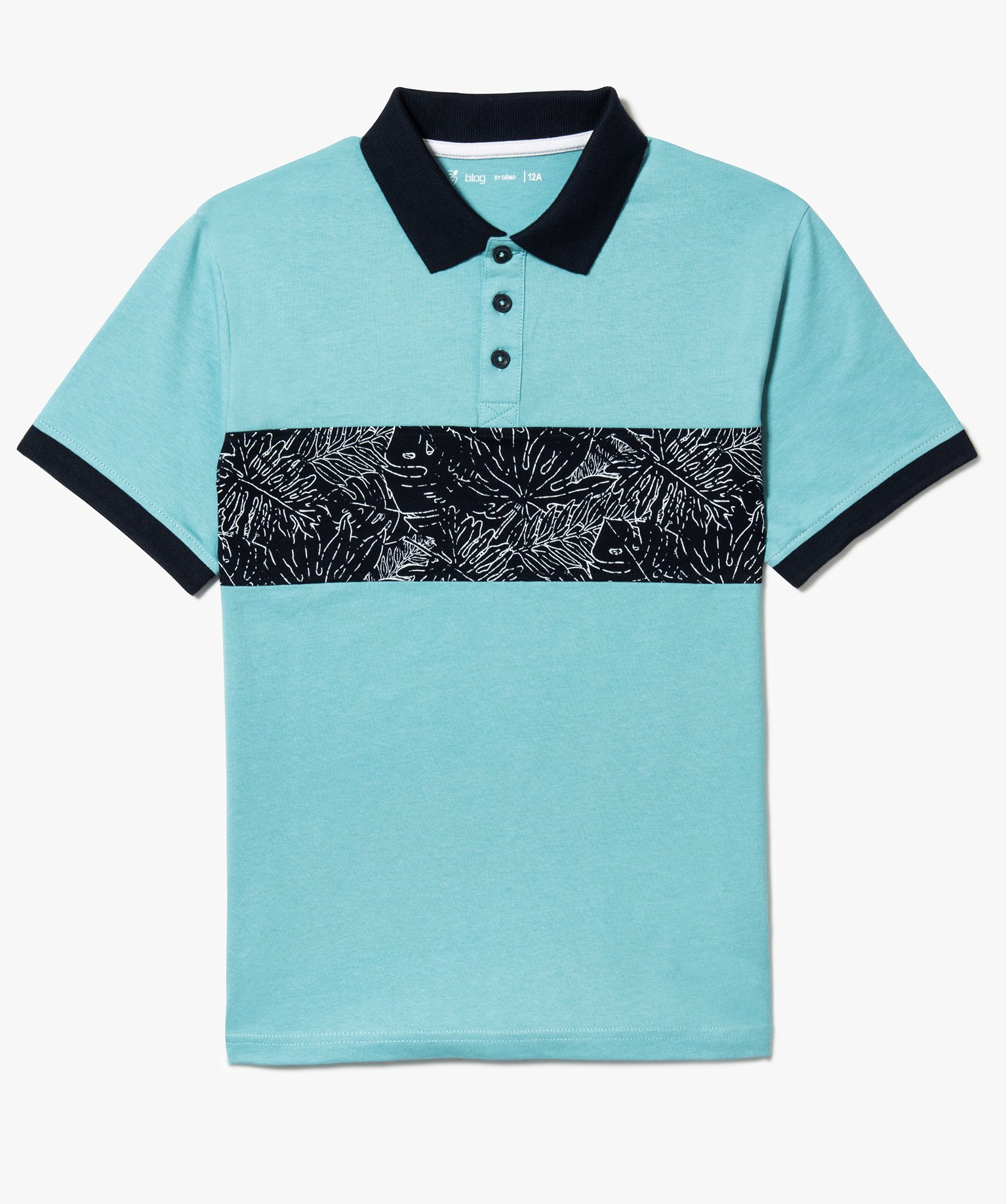 Polo bicolore avec empiècement à motif jungle