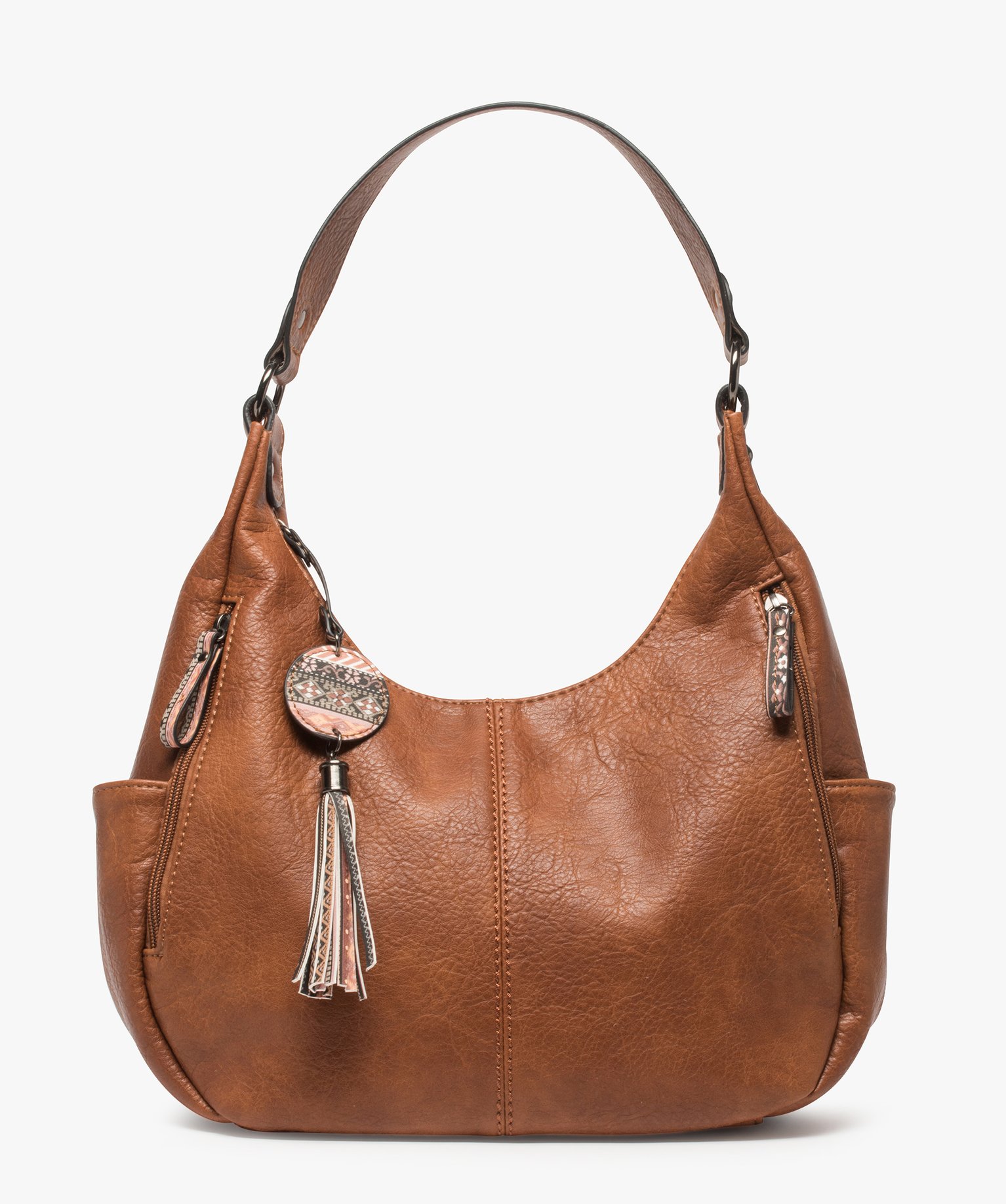 Sac femme multipoches avec breloques fantaisie - TU - marron clair - GEMO