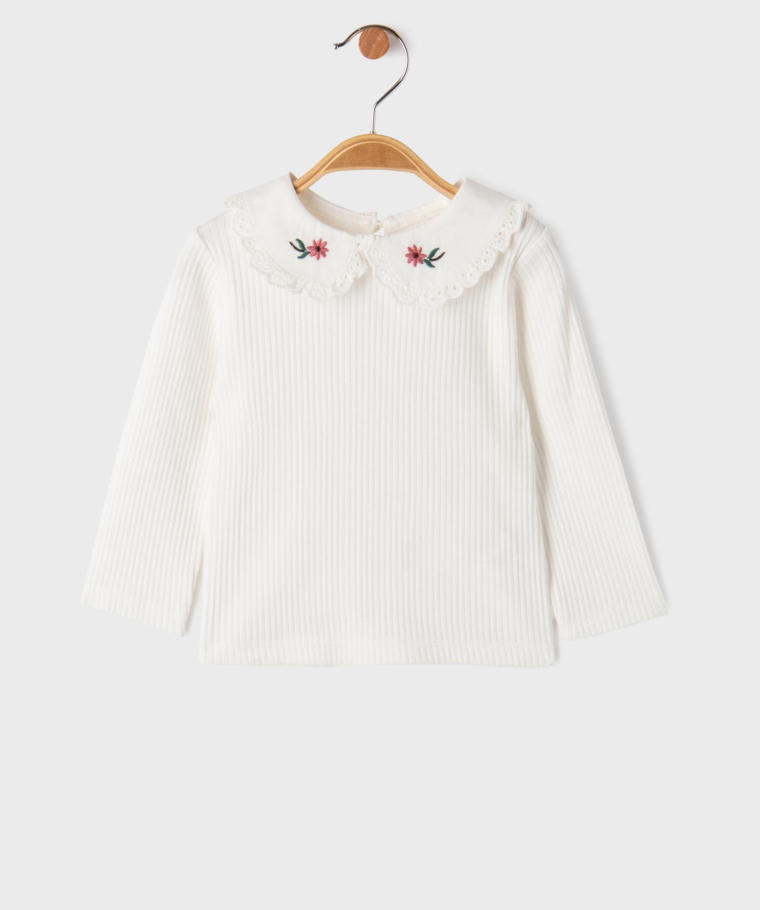 Tee-shirt col claudine uni bébé - 4A - blanc standard - GEMO