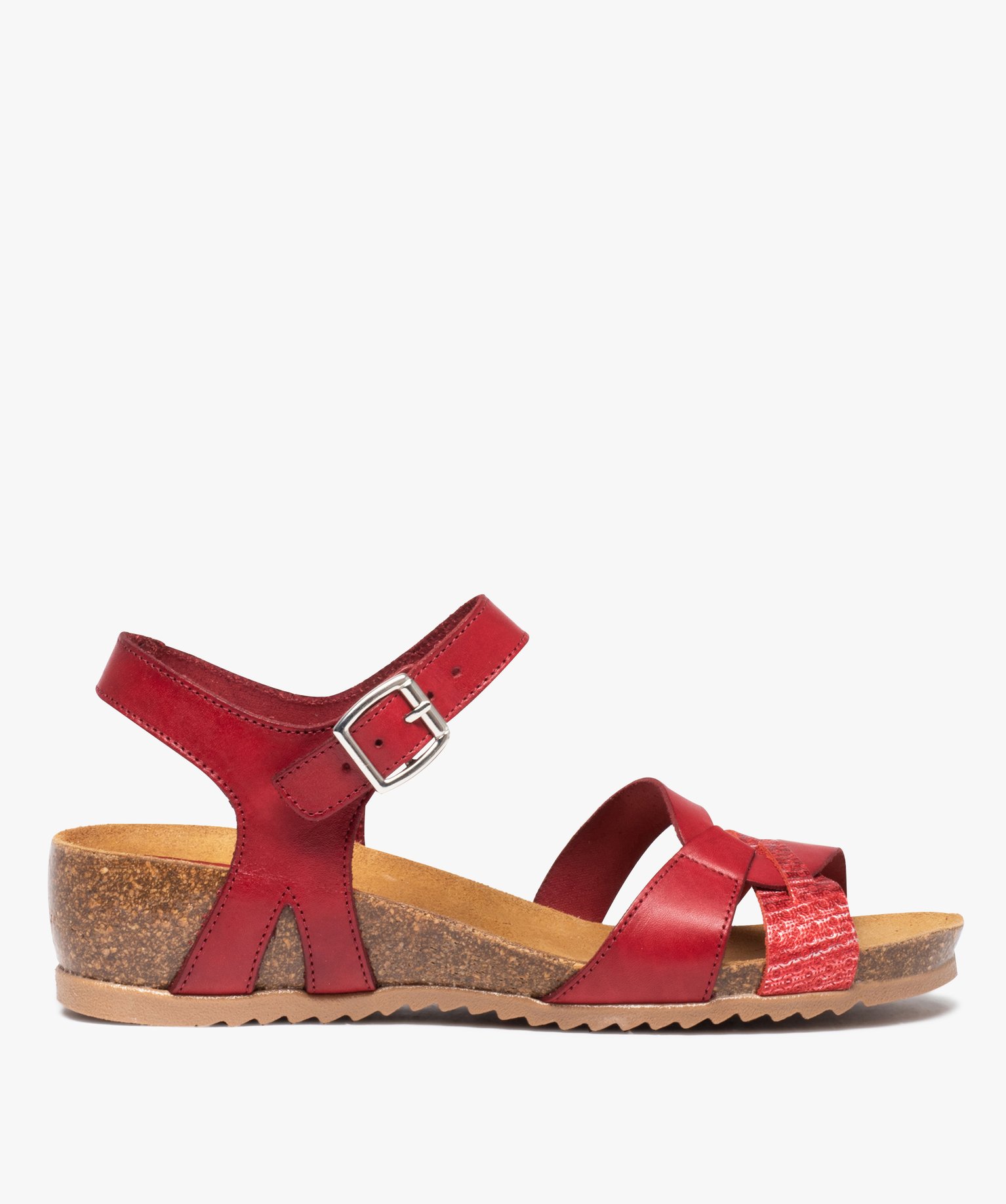 Sandales femme unies et compensées à bride fantaisie en cuir - 37 - rouge - GEMO