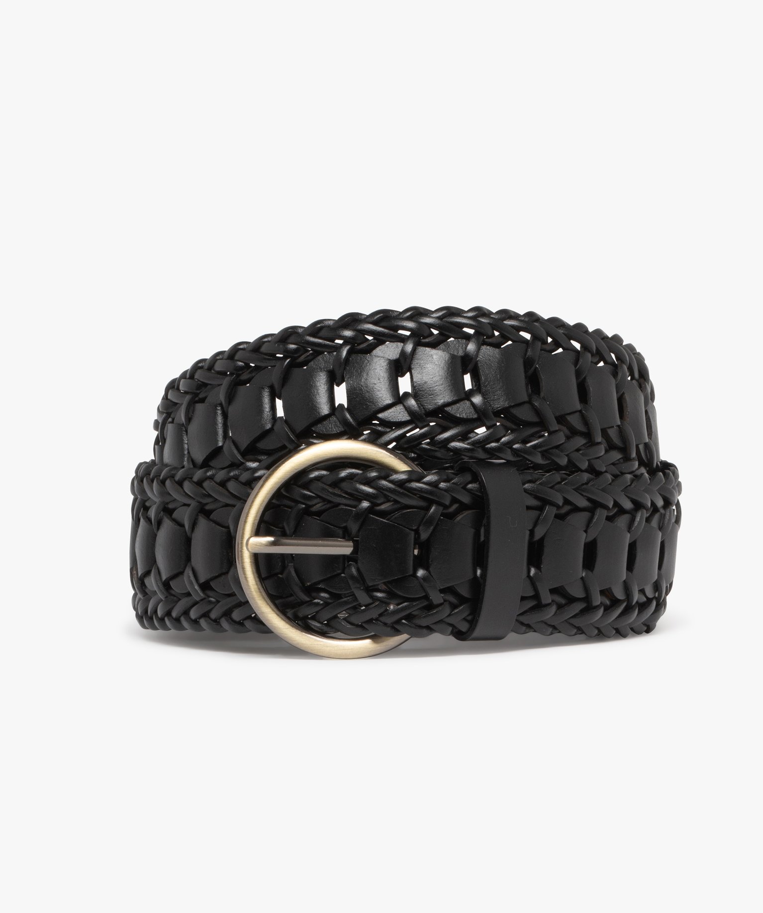 Ceinture tressée avec boucle ronde en métal femme - 95 CM - noir standard - GEMO