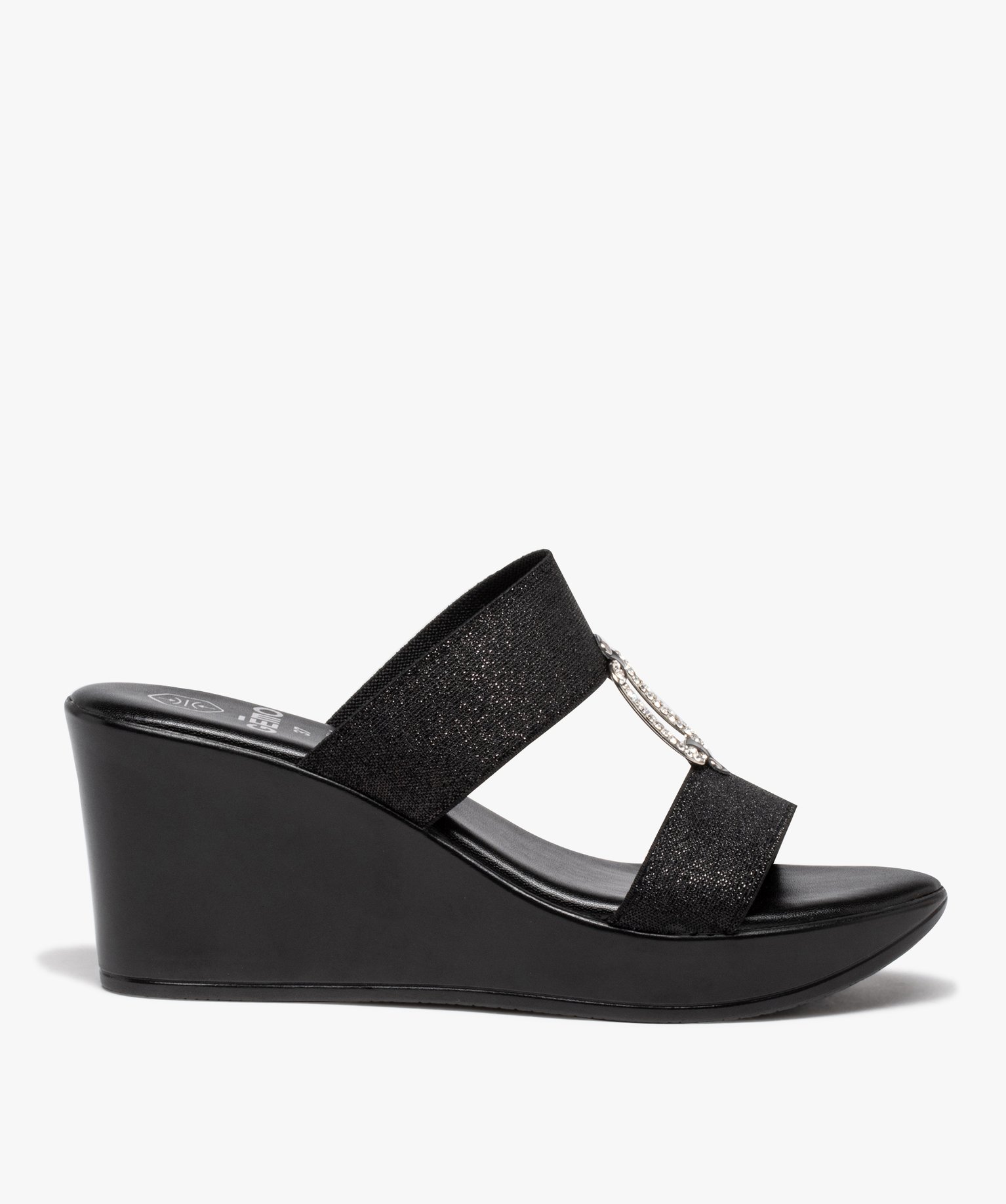 Mules femme compensées à brides élastiques et strass - 39 - noir - GEMO