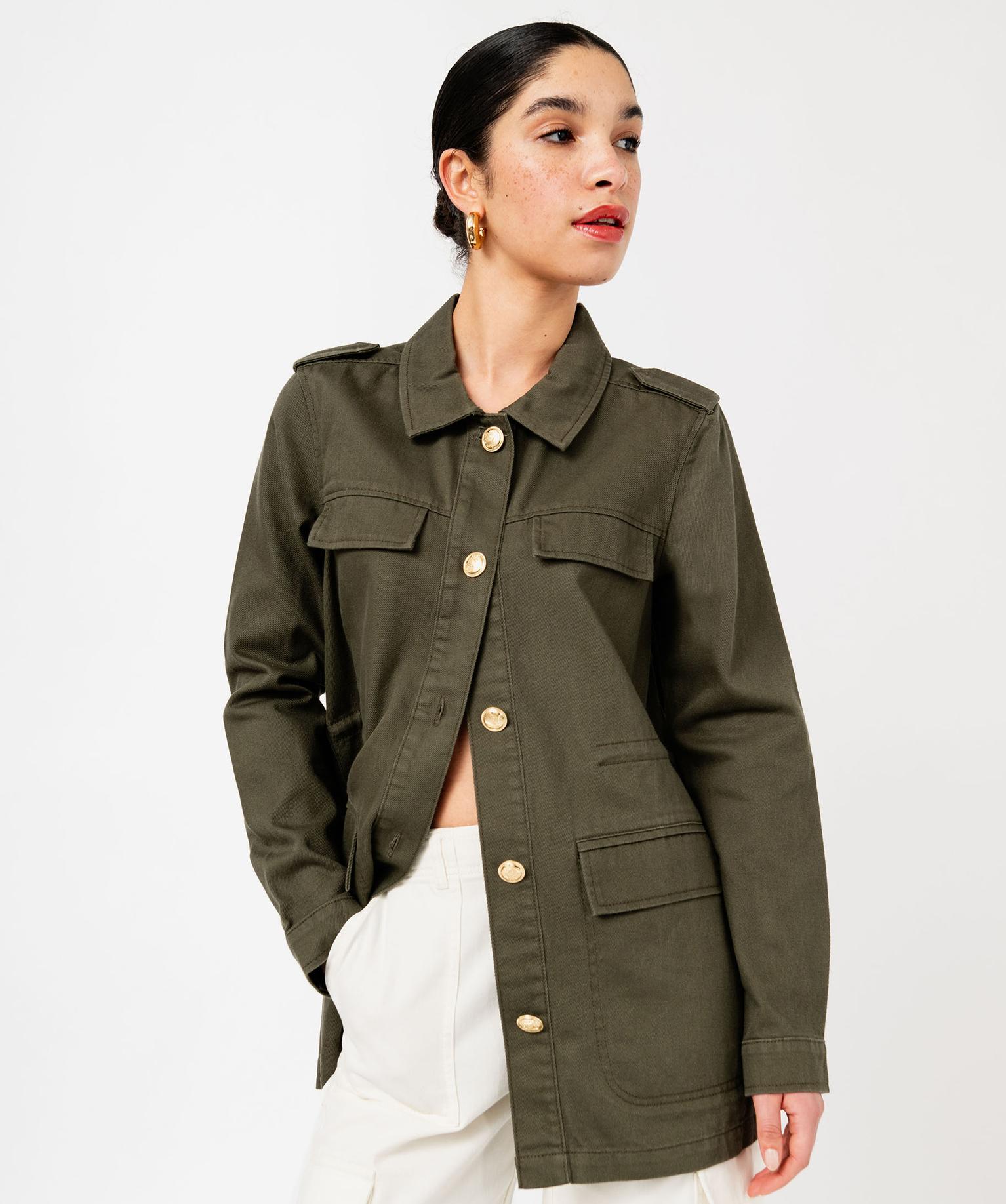 Veste Style Militaire Femme Noroze - Blouson D'été En Coton, Manches Longues, 4 Poches