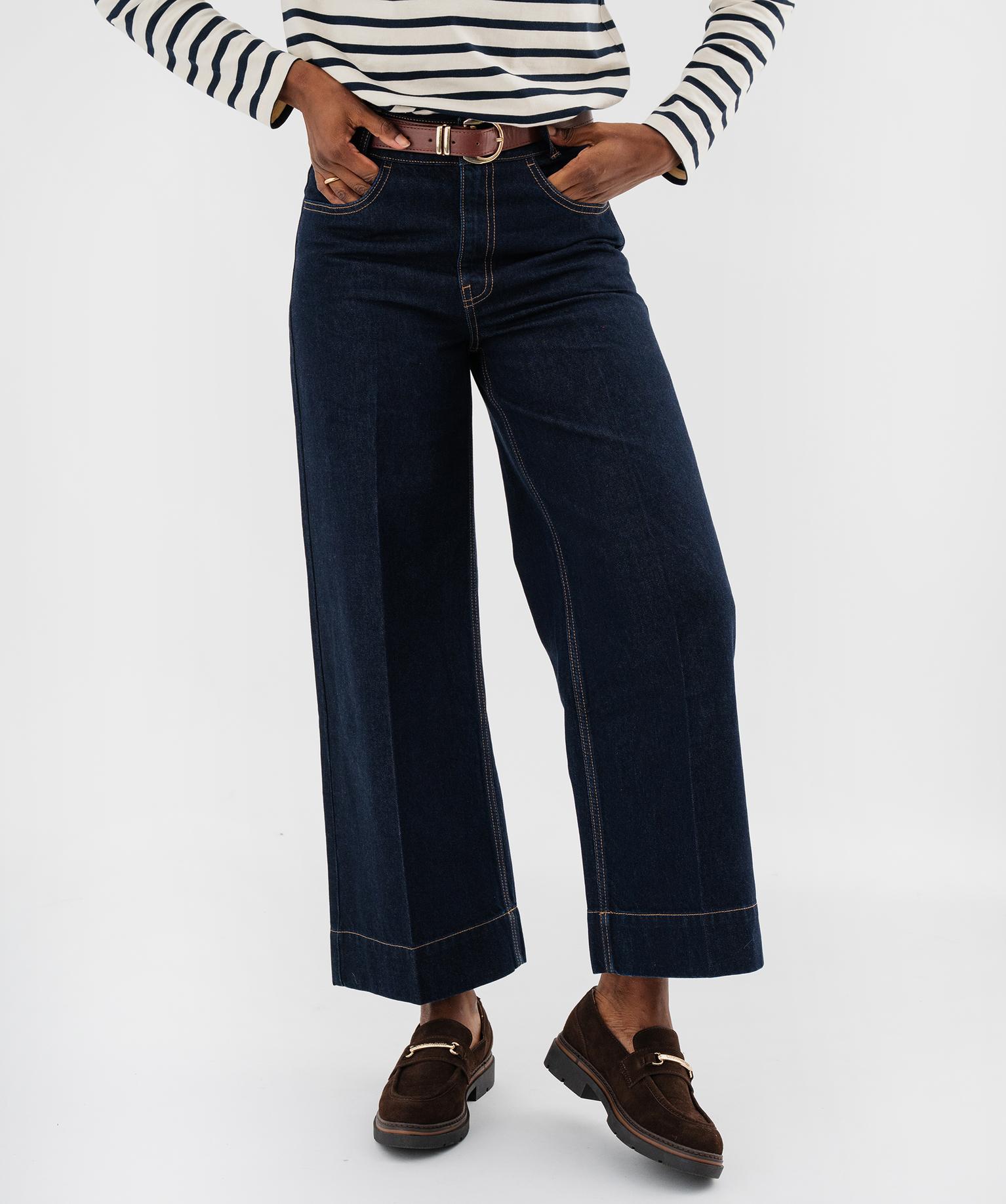 Jean cropped wide leg avec ceinture femme - LuluCastagnette - 38-40/M - bleu fonce - LULU CASTAGNETTE G4G D