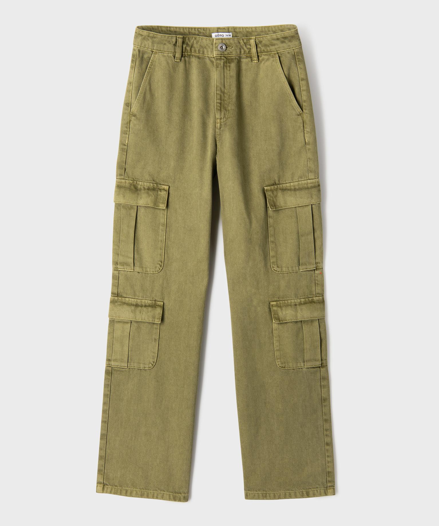 Jean cargo en denim 100 % coton fille - 16A/S - kaki standard - GEMO