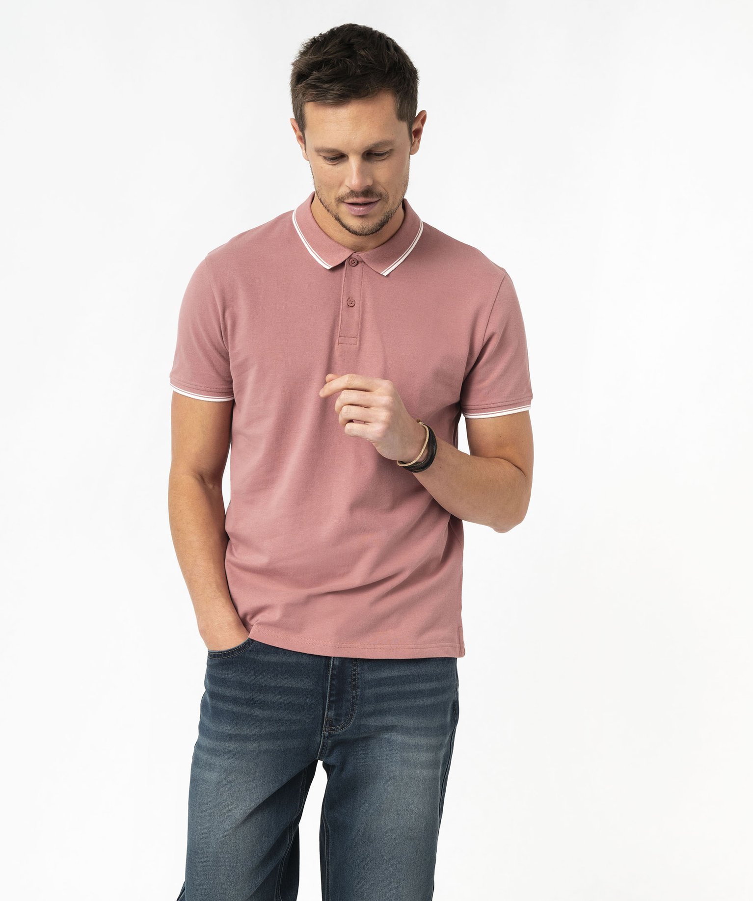 Polo à manches courtes et finitions contrastantes homme - S - rose fonce - GEMO