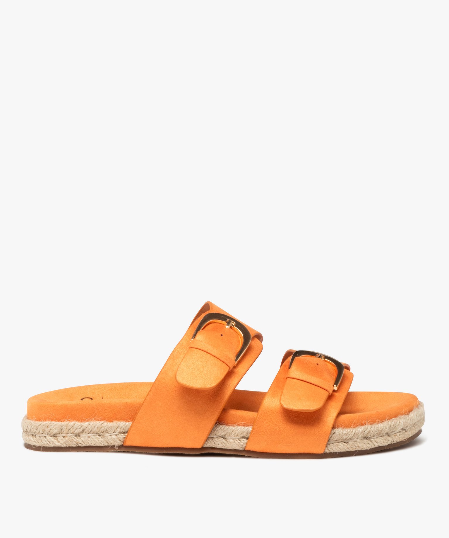 Mules femme unies avec brides à boucle en suédine et semelle corde - 36 - orange - GEMO