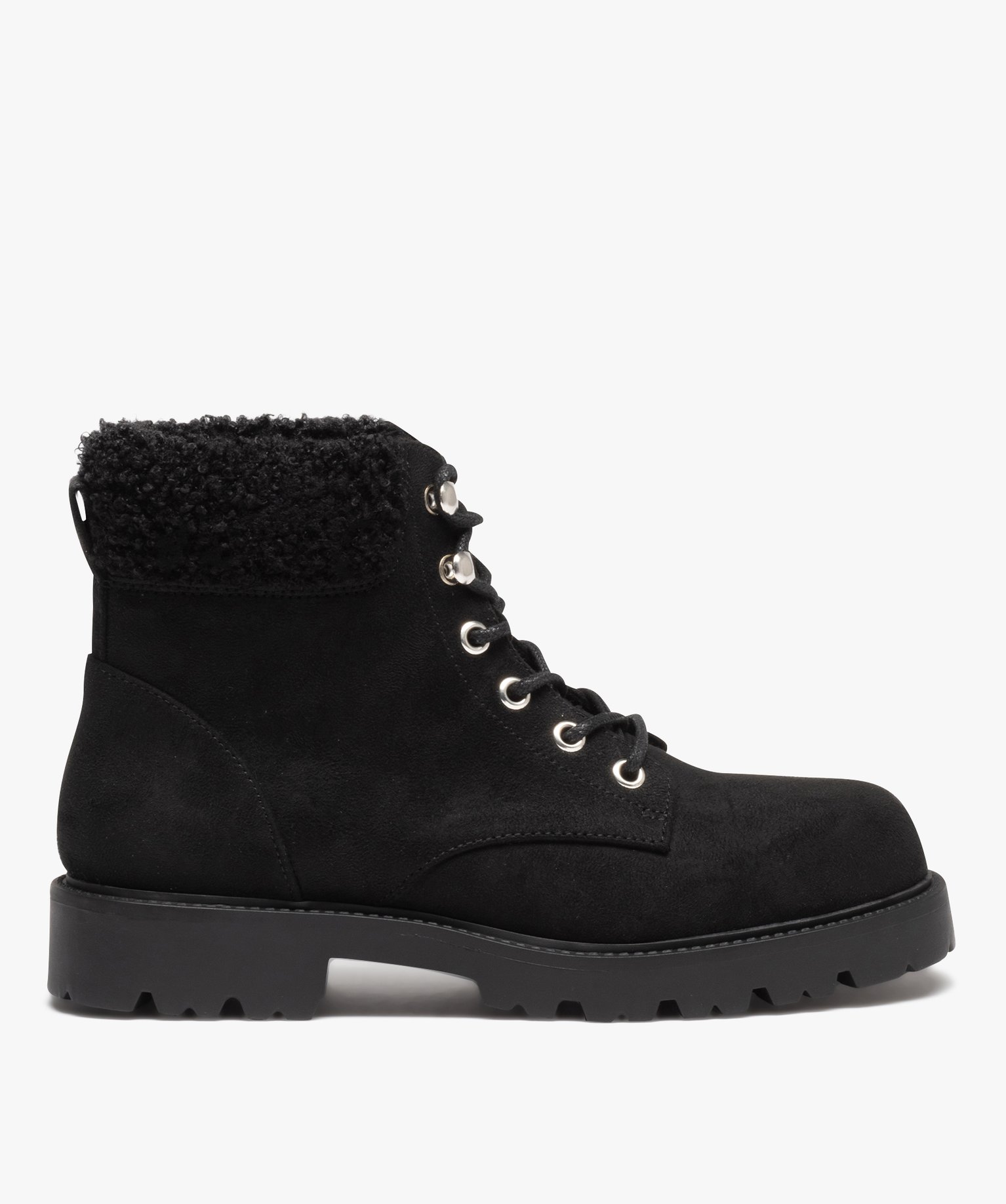 Boots femme unies en suédine à col fourré - 38 - noir - GEMO