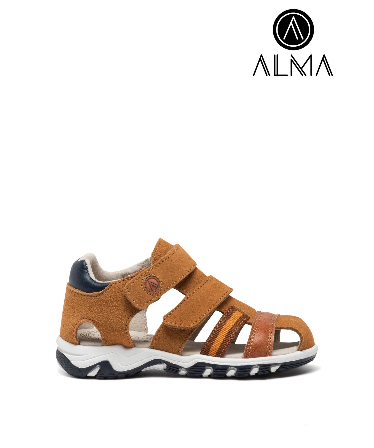 Sandales garçon en cuir avec brides à scratch et bout fermé - Alma Planète - 29 - camel - ALMA