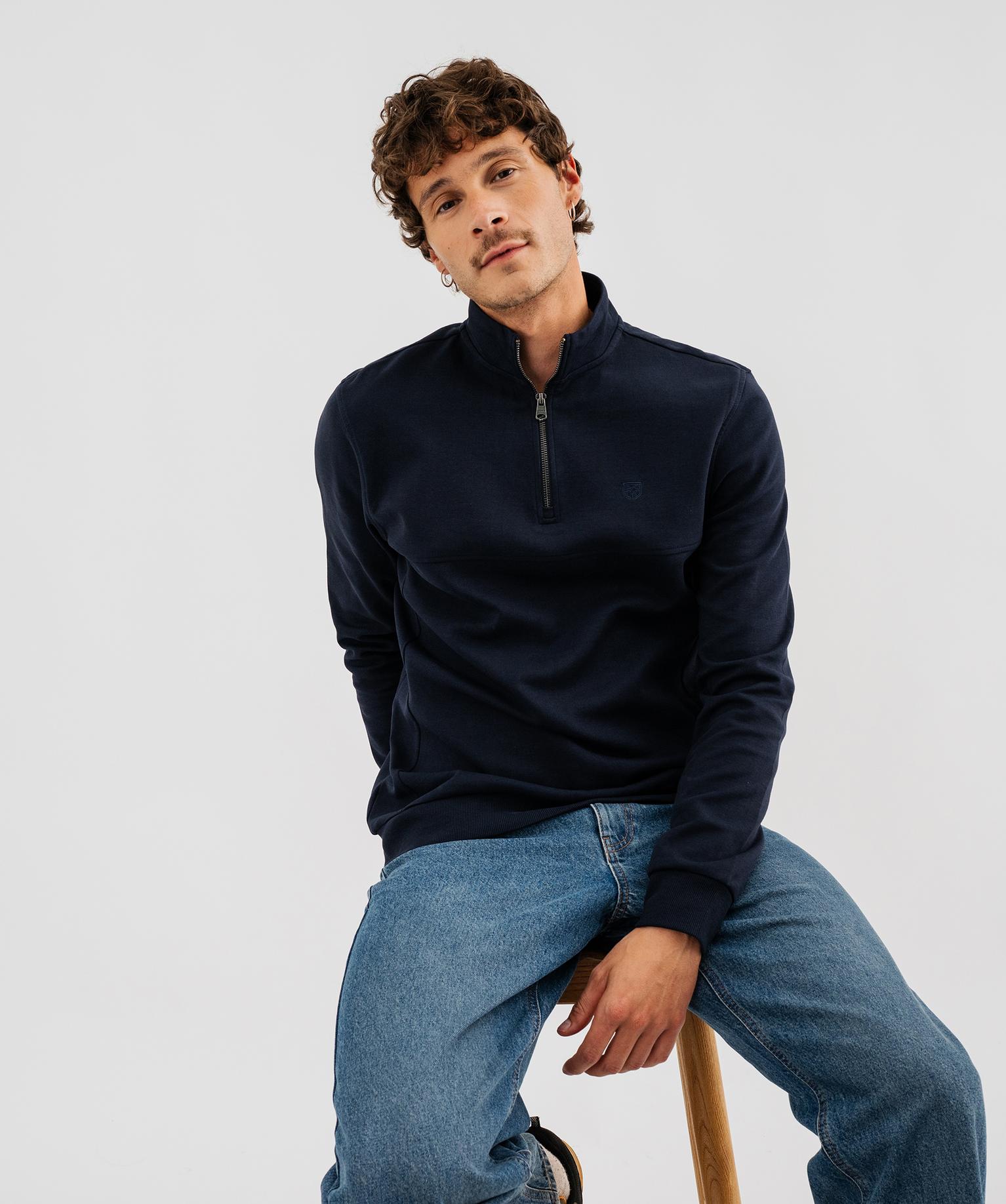 Sweat col camionneur homme - Kensington - 42-44/L - bleu fonce - KENSINGTON