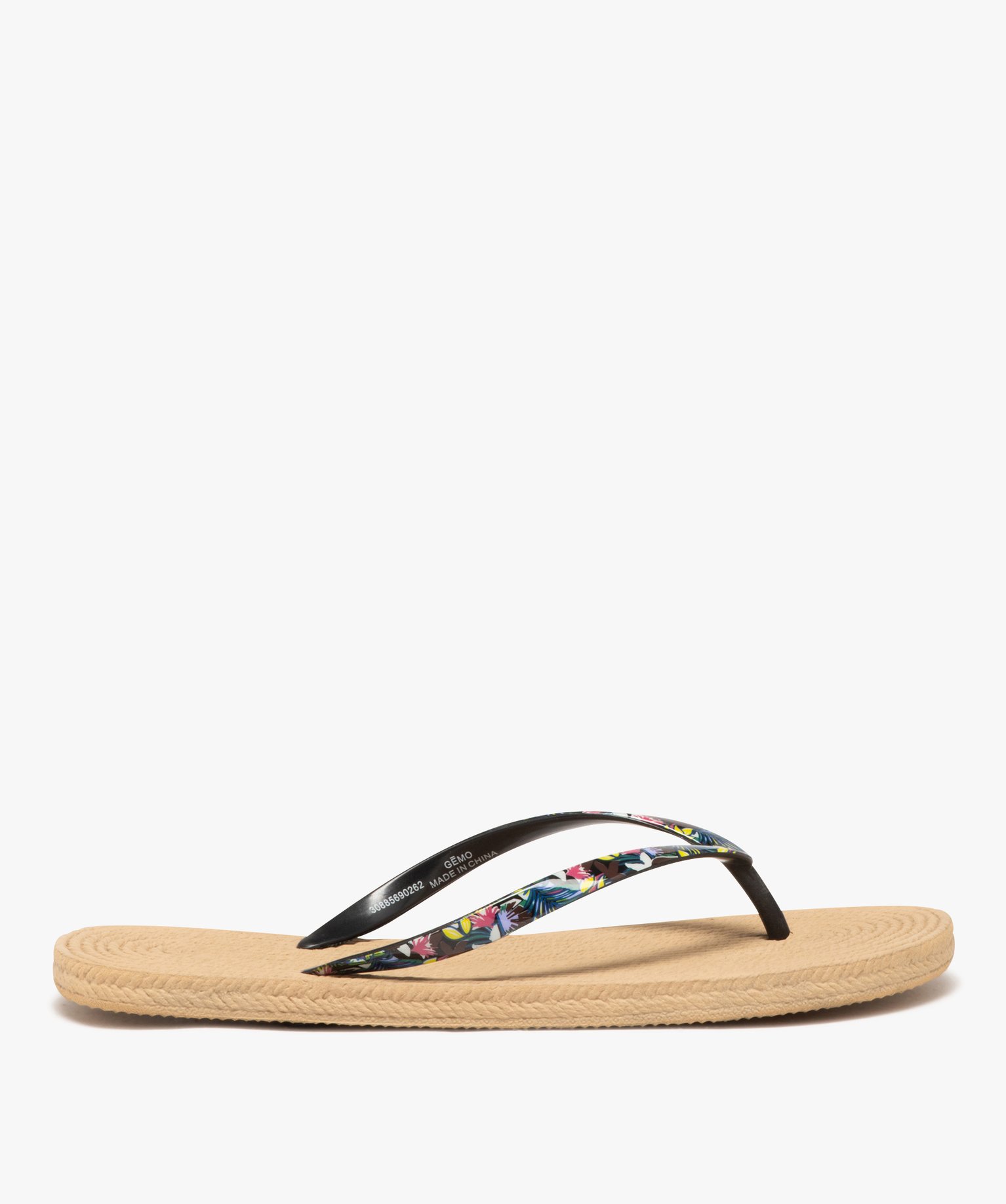 Tongs femme avec brides à motifs et semelle imitation corde - 41 - beige - GEMO