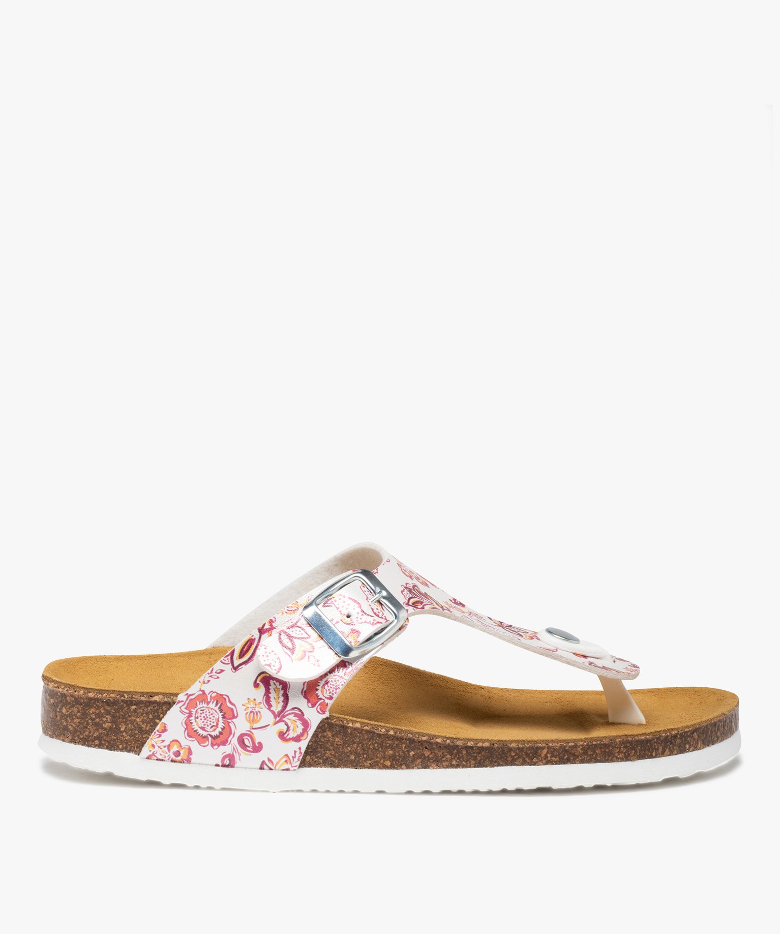 Mules femme à semelle liège et bride entre-doigts - 37 - blanc - GEMO