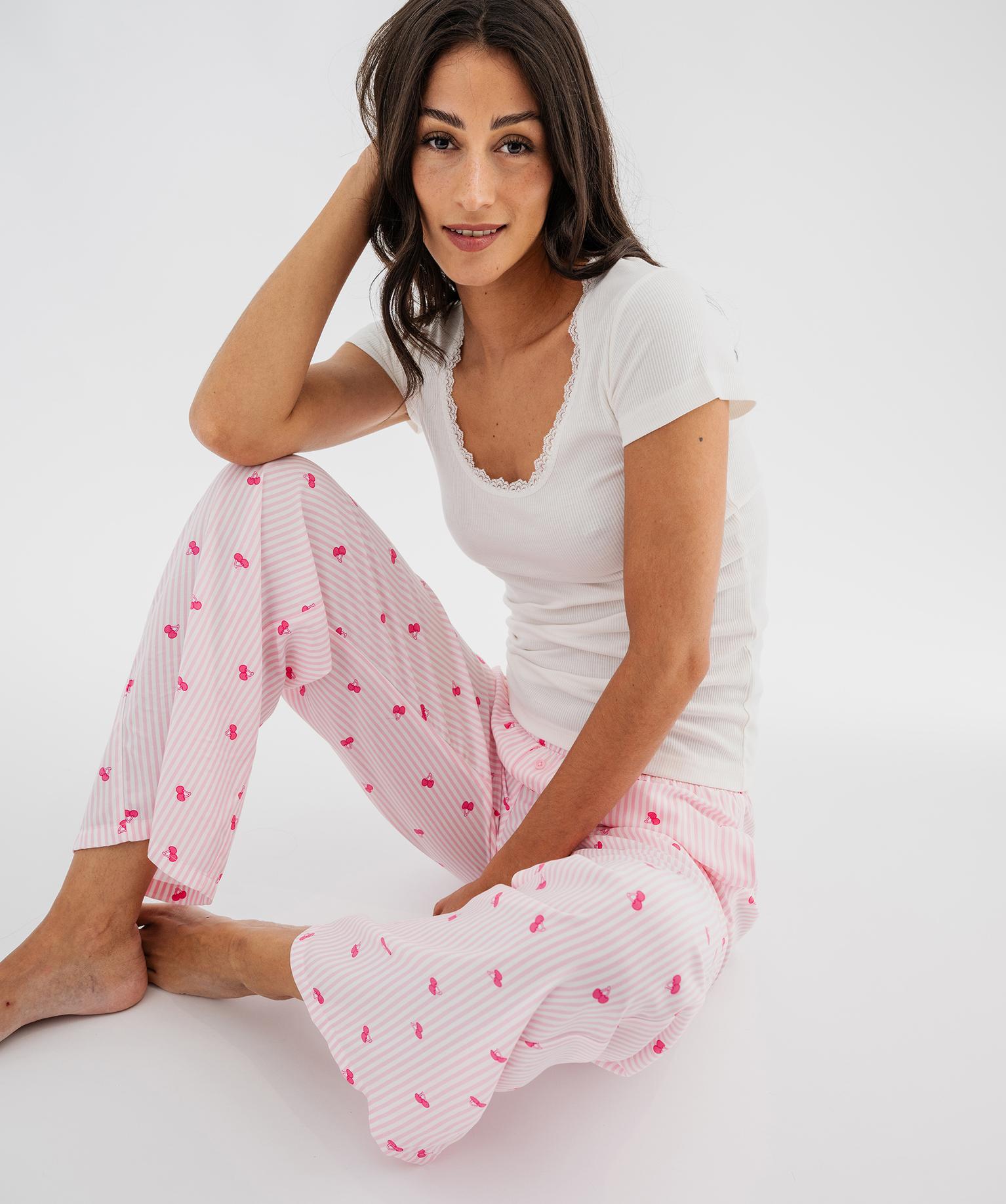 Pantalon de pyjama imprimé en viscose femme - 46-48/XL - rose - GEMO