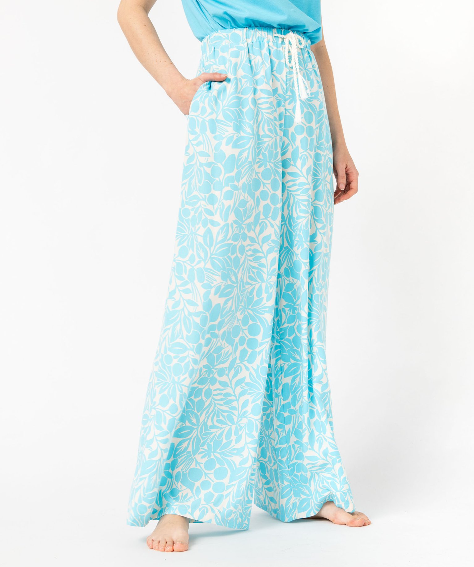 Pantalon de pyjama ample à motifs fleuris femme - M - bleu - GEMO