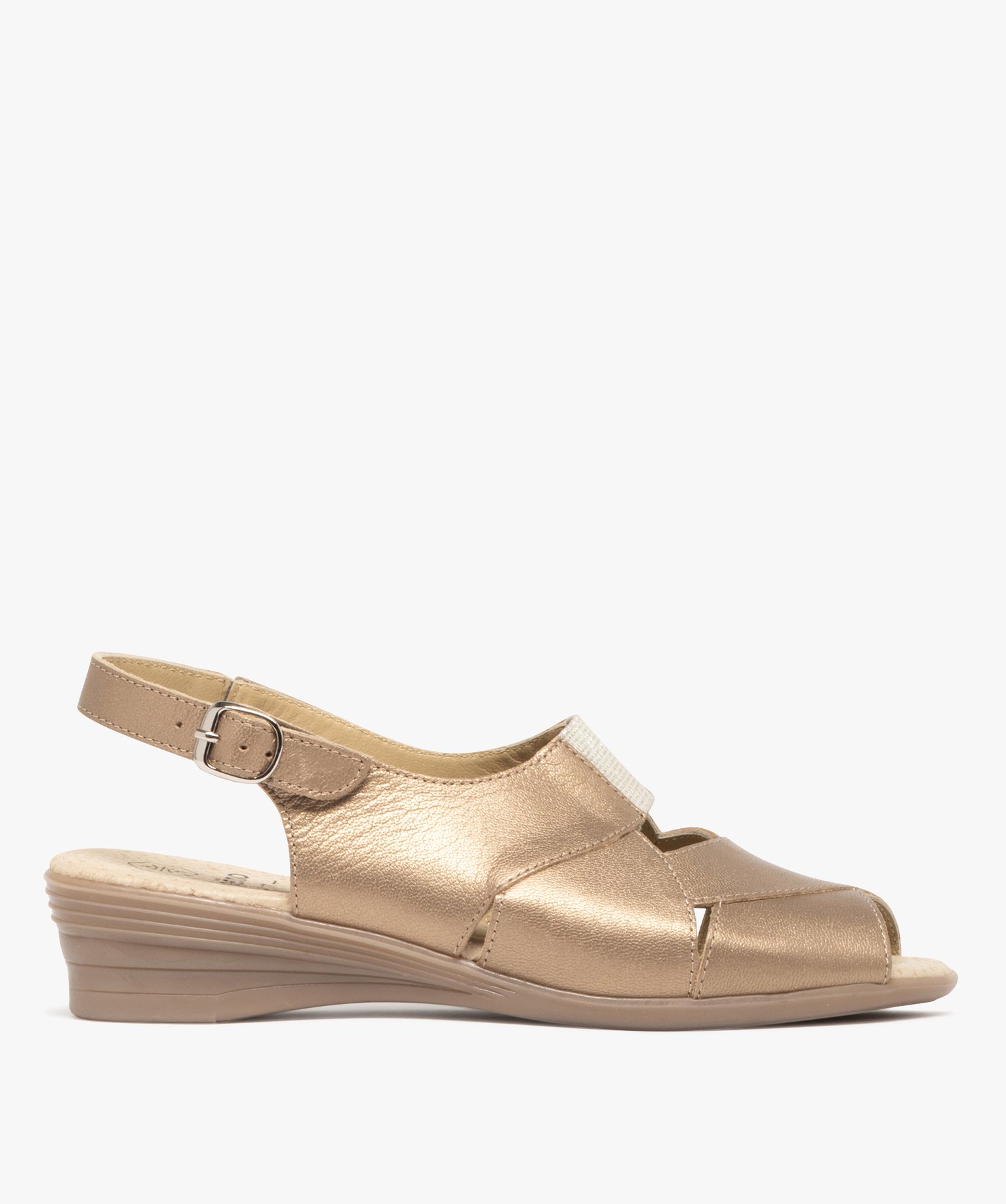 Sandales femme confort en cuir brillant avec bride cheville et détail élastique - 38 - bronze - GEMO