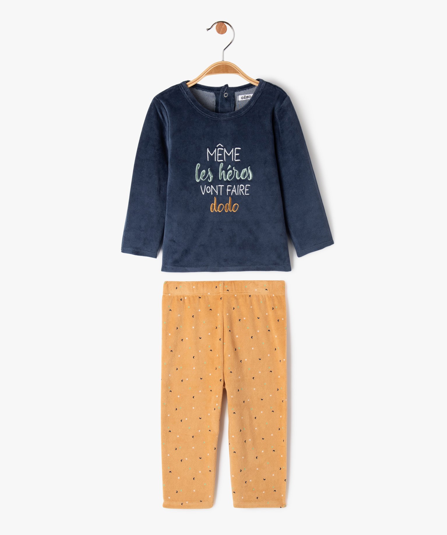 Pyjama 2 pièces en velours avec inscription brodée bébé garçon - GEMO