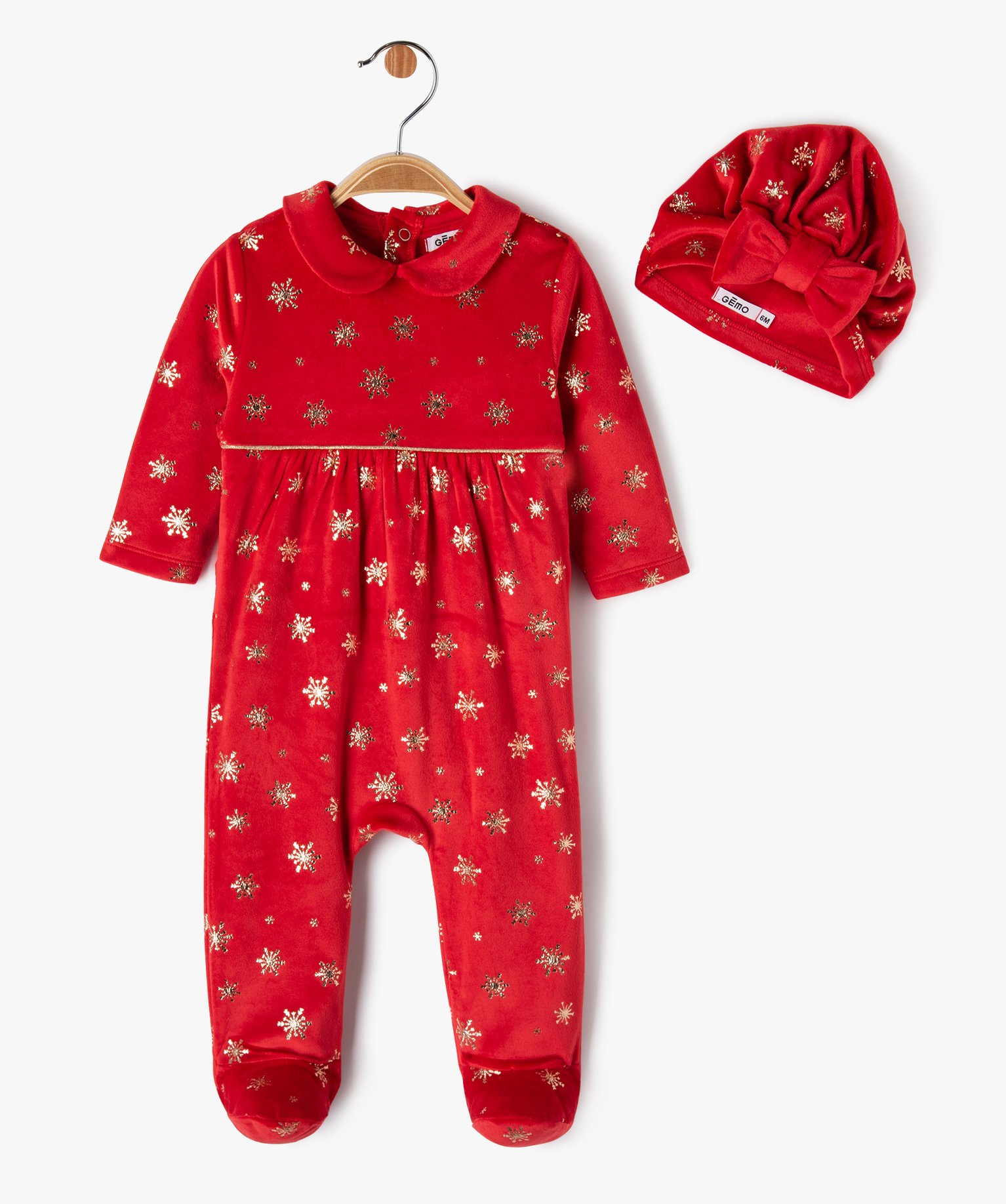 Pyjama velours spécial Noël avec bonnet bébé fille - GEMO