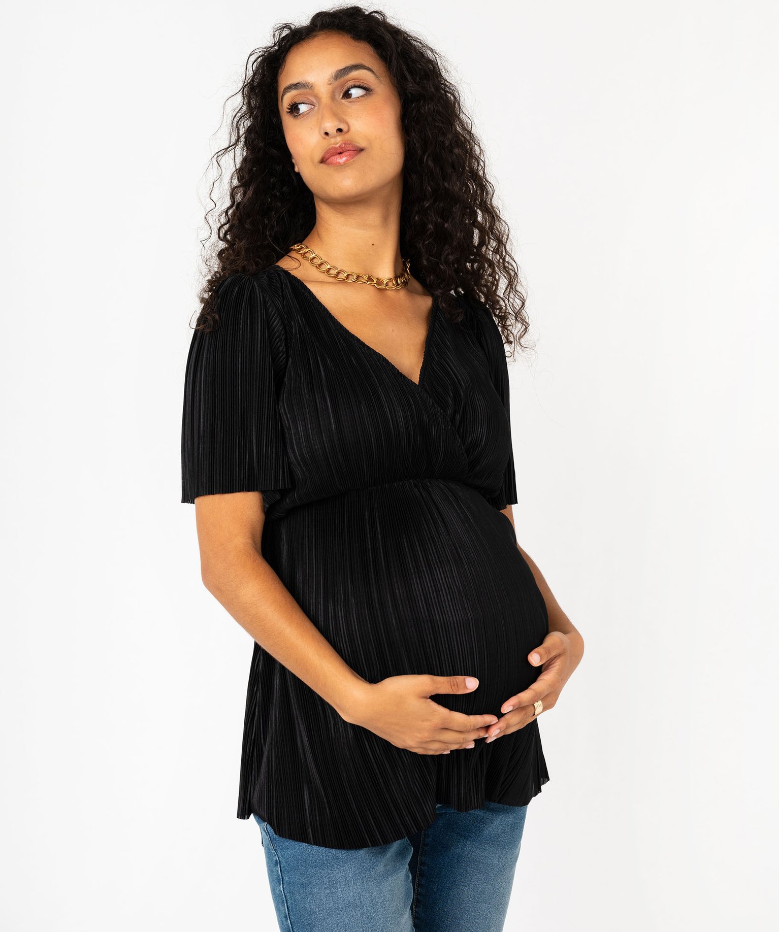 Tee-shirt à manches courtes en maille plissée spécial maternité - XL - noir - GEMO