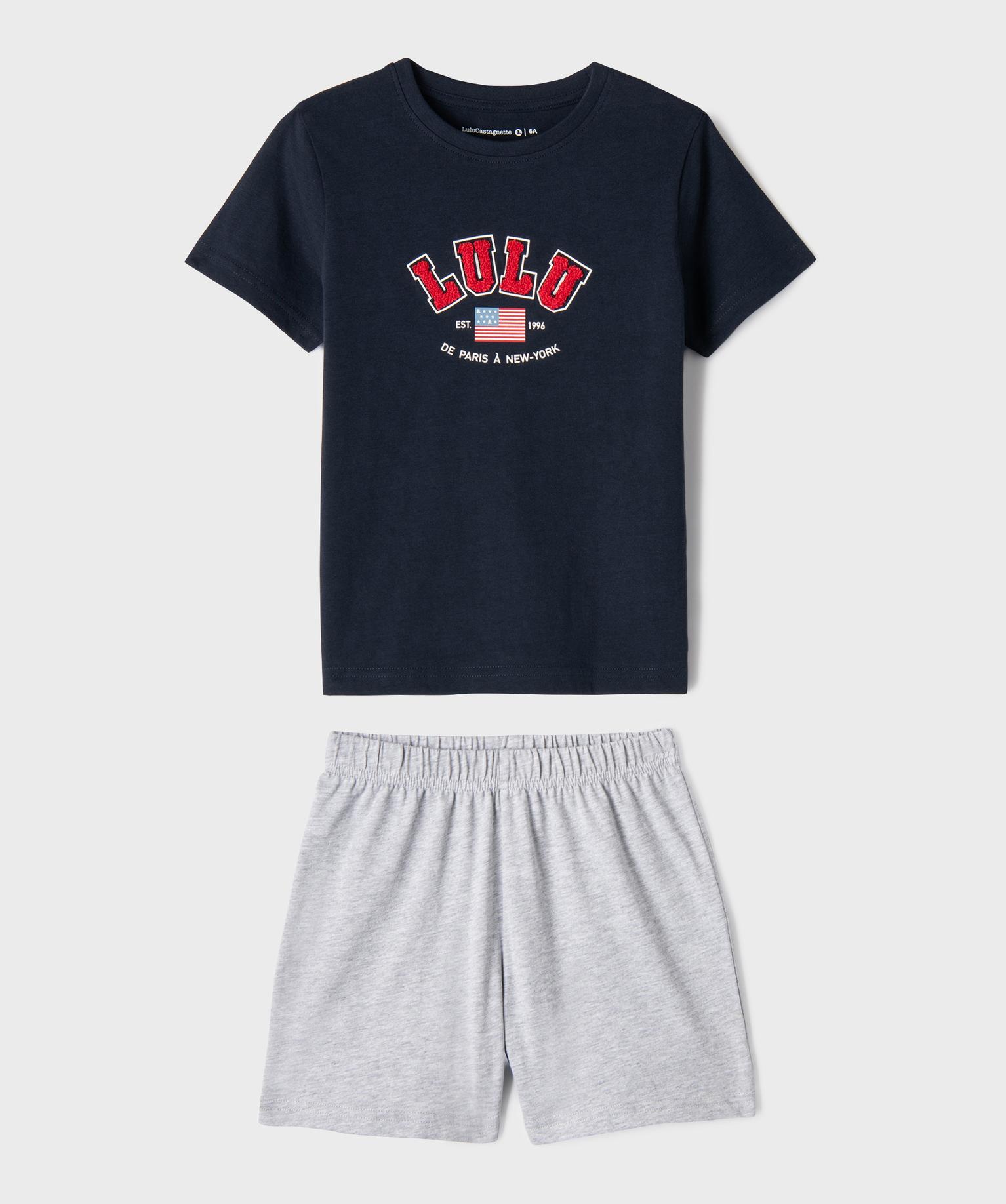 Pyjashort bicolore avec inscription bouclette garçon - LuluCastagnette - 6A - bleu fonce - GEMO