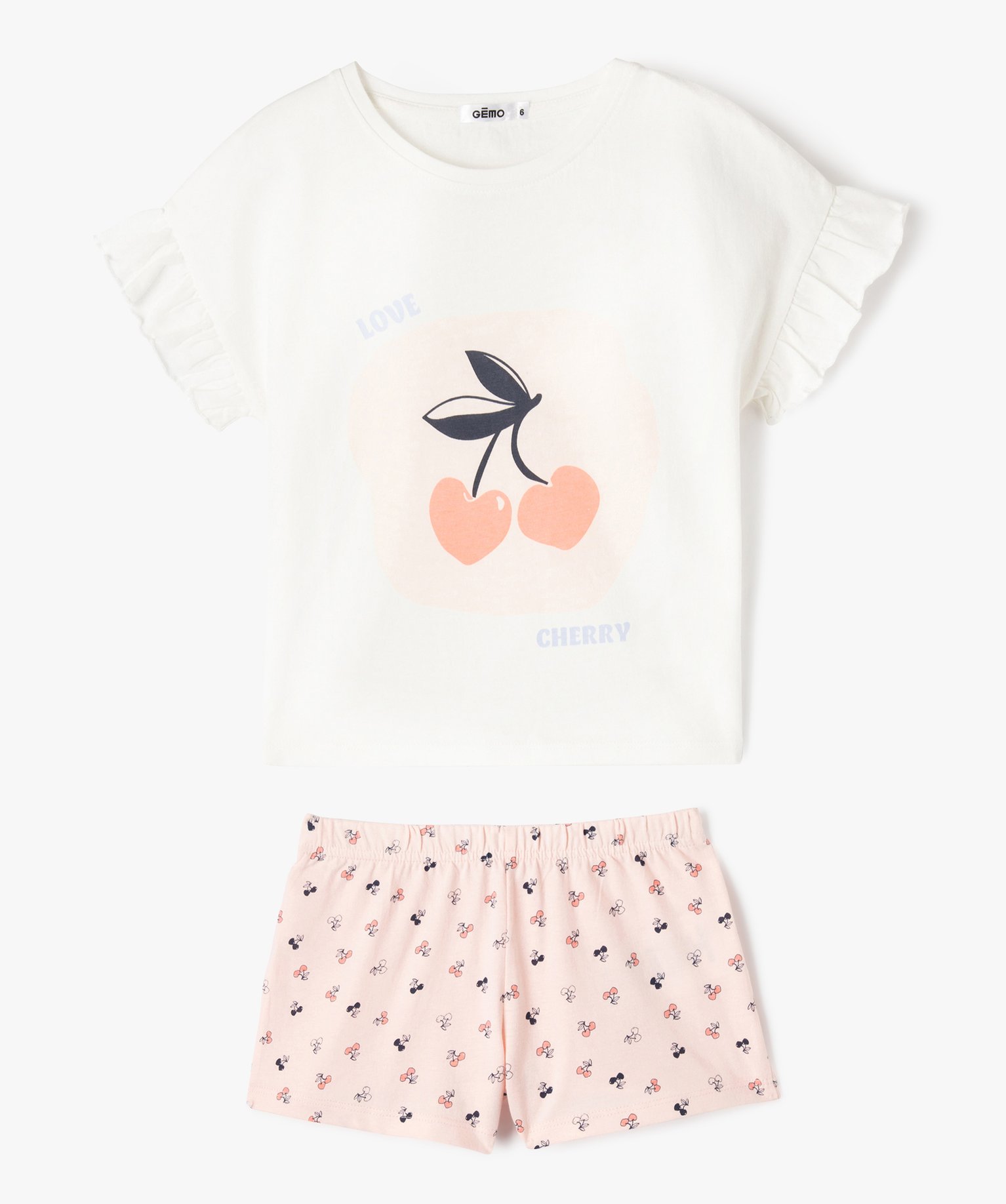 Pyjashort avec motif cerises fille - 8 - blanc - GEMO