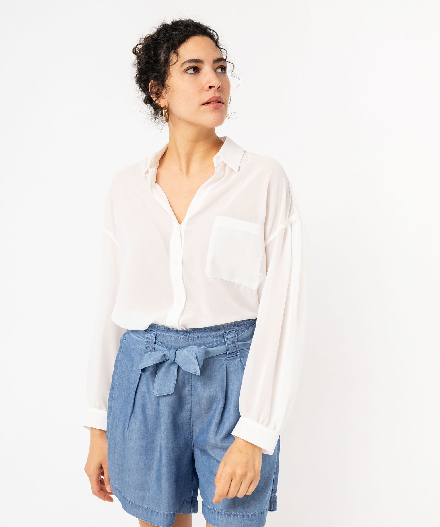 Chemise fluide à manches blousantes femme - 36 - ecru - GEMO