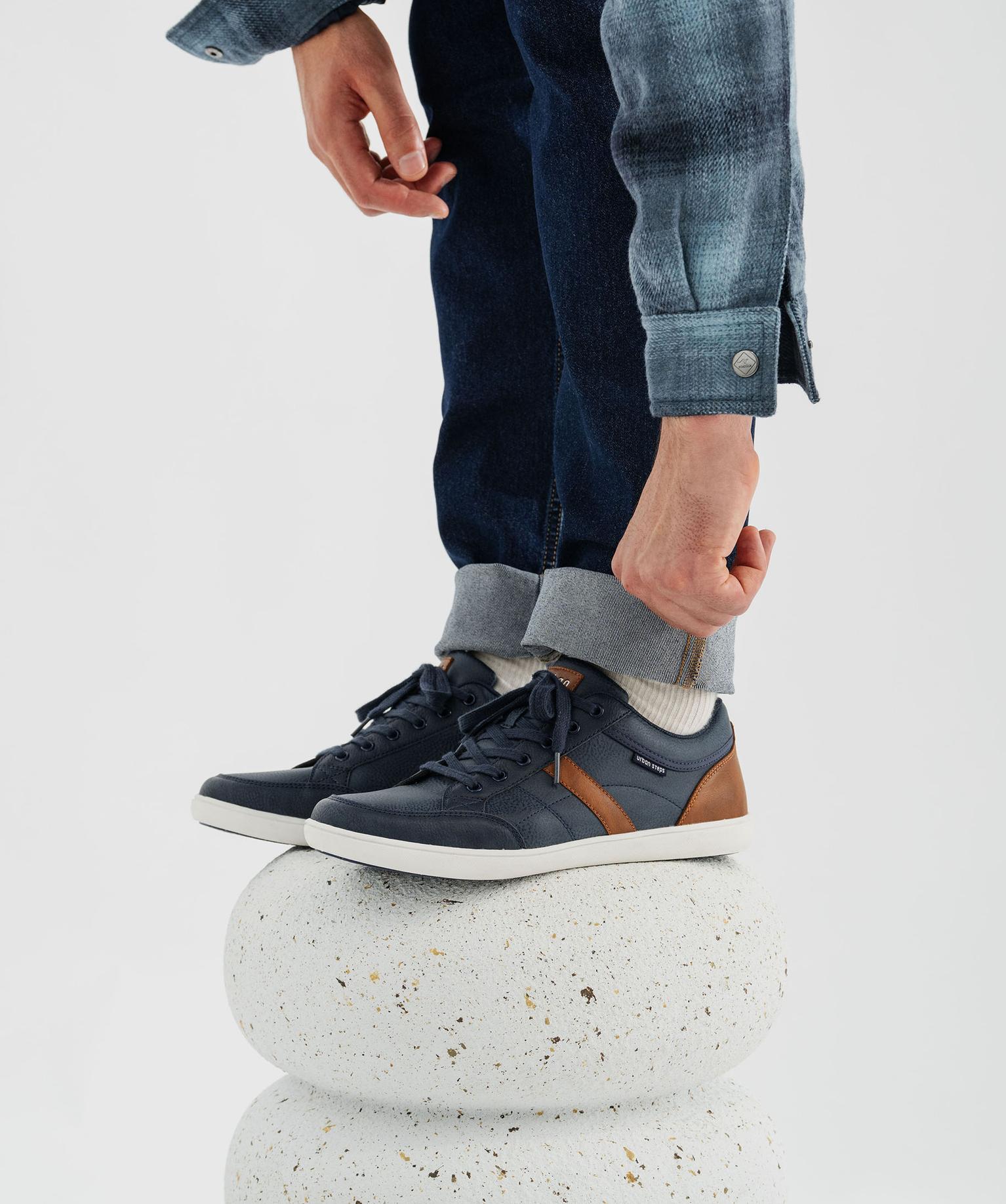 Baskets de ville avec empiècements contrastants homme - Urban Steps - 46 - bleu fonce - URBAN STEPS