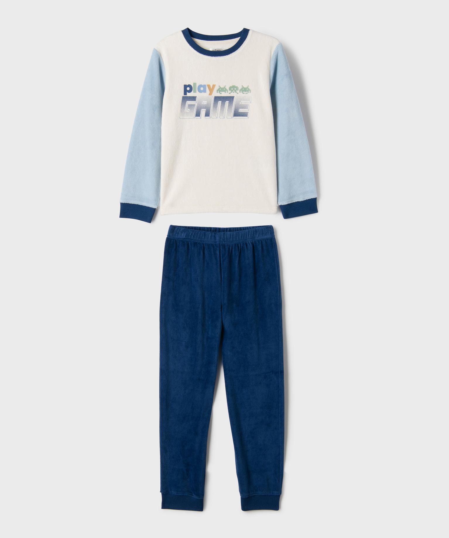 Pyjama en velours imprimé gaming garçon - 3A - blanc standard - GEMO