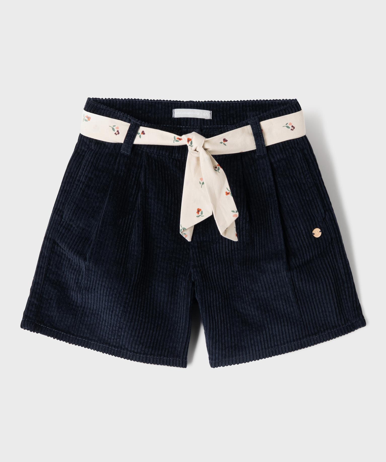 Short ample en velours côtelé fille - LuluCastagnette - 6A - bleu fonce - LULUCASTAGNETTE