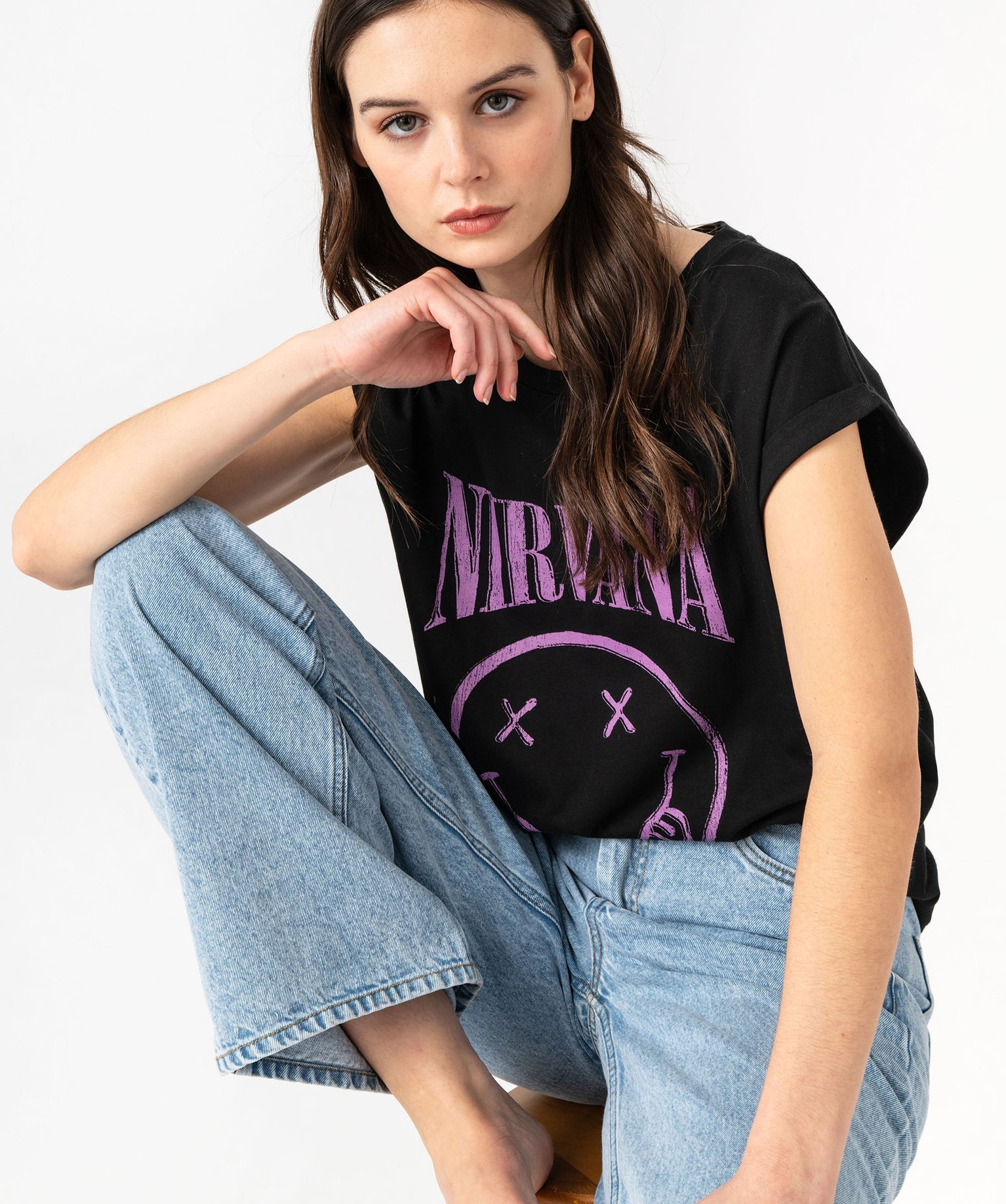 Tee-shirt à manches ultra courtes imprimé femme - Nirvana - M - noir - DUA LIPA