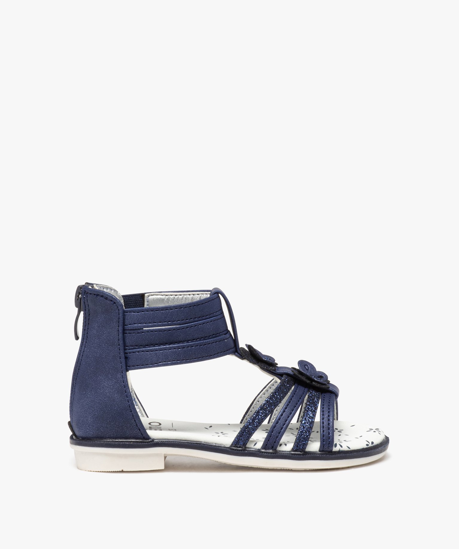 Sandales fille montantes à talon fermé et à zip avec papillons fantaisie - 25 - marine - GEMO