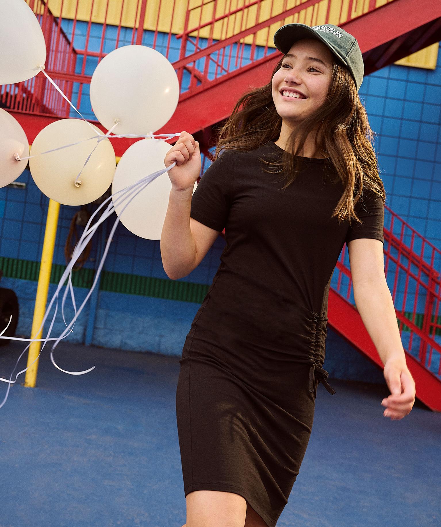 Robe Triangle Manches Courtes Pour Fille Taille 2T - Imprimé Lettres, Jupe Double, Avec Accessoires Cheveux