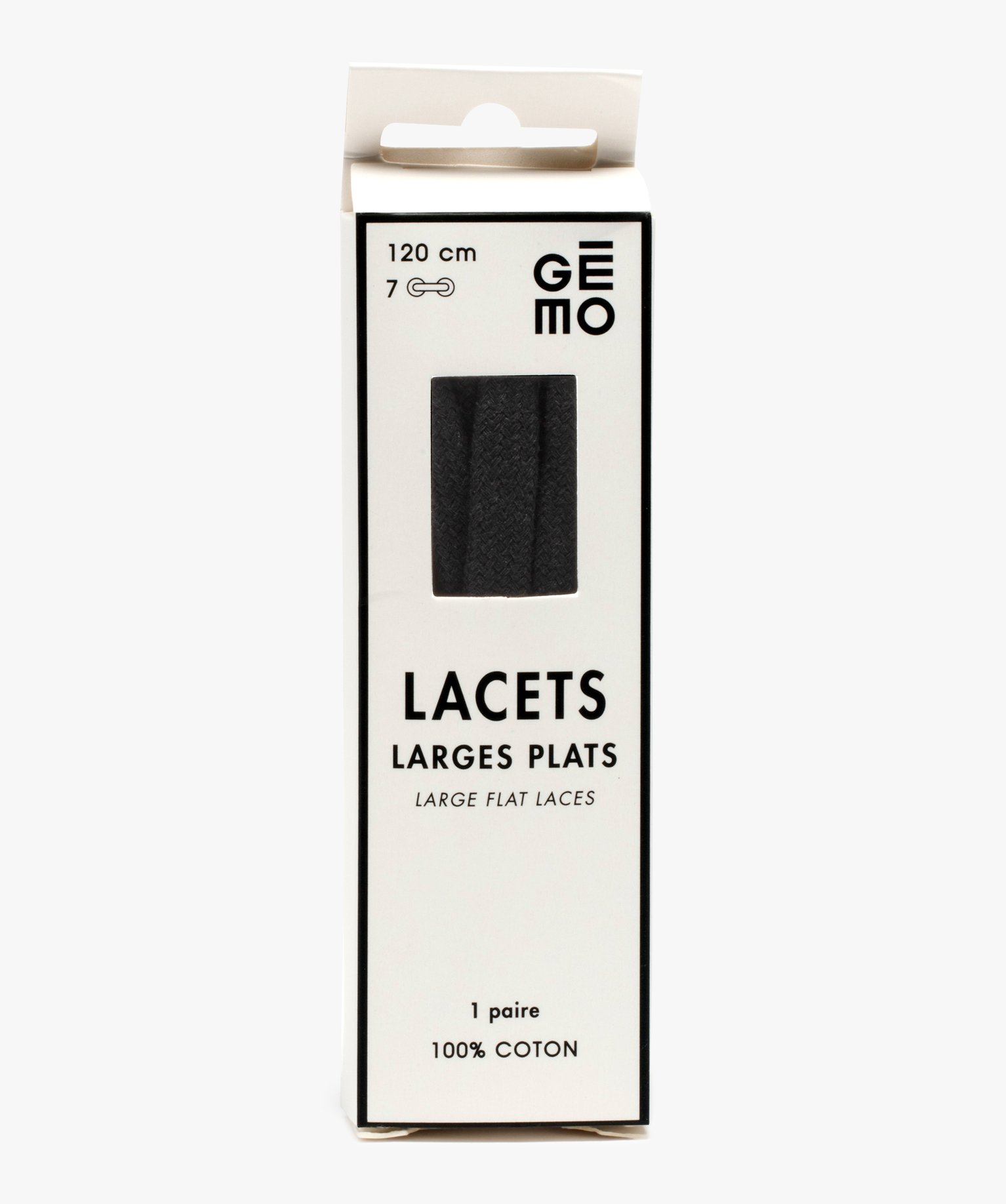 Lacets plats larges unis 120 cm noir GEMO