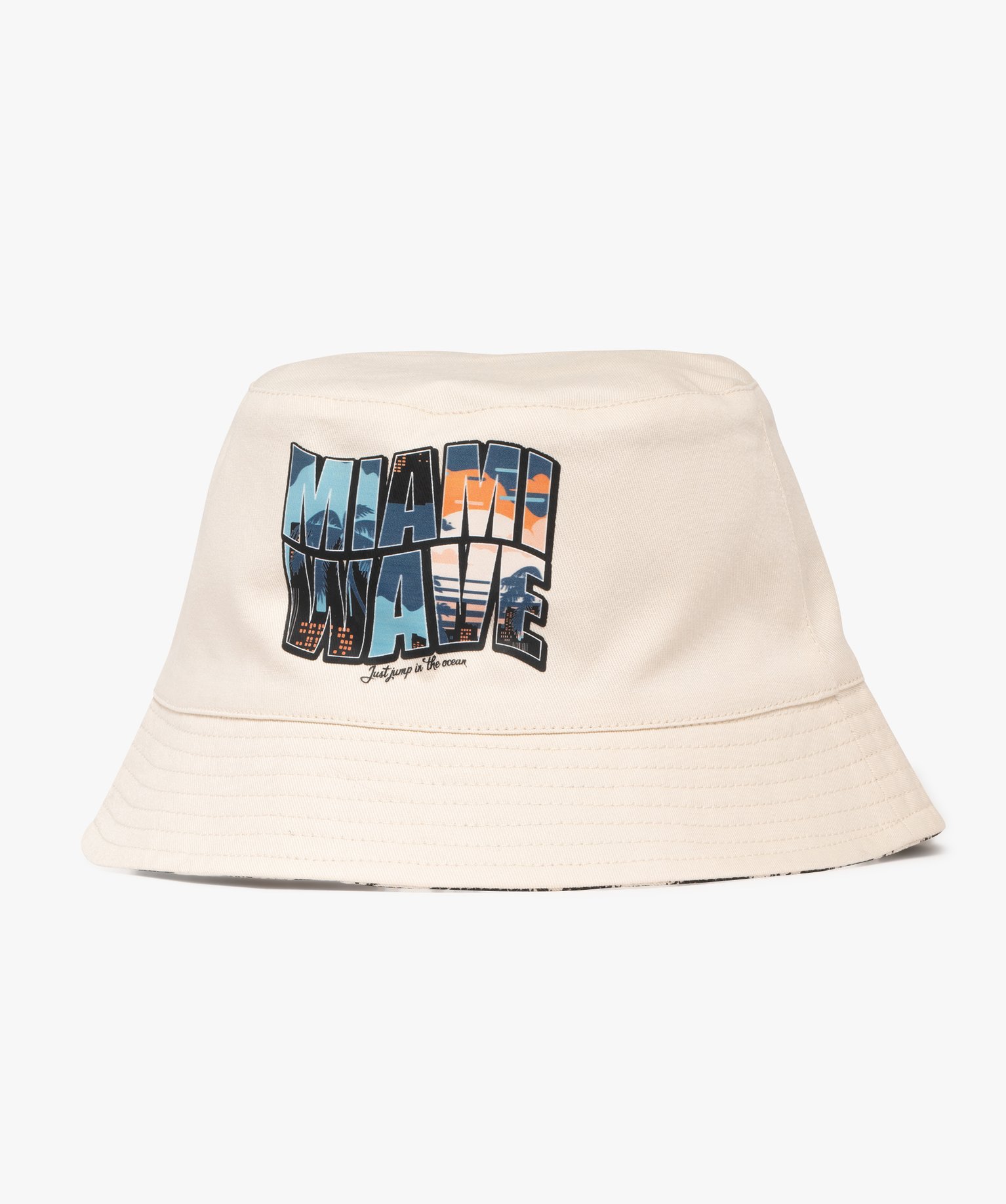 Chapeau bob réversible à motifs estivaux garçon - 54/56 - beige standard - GEMO