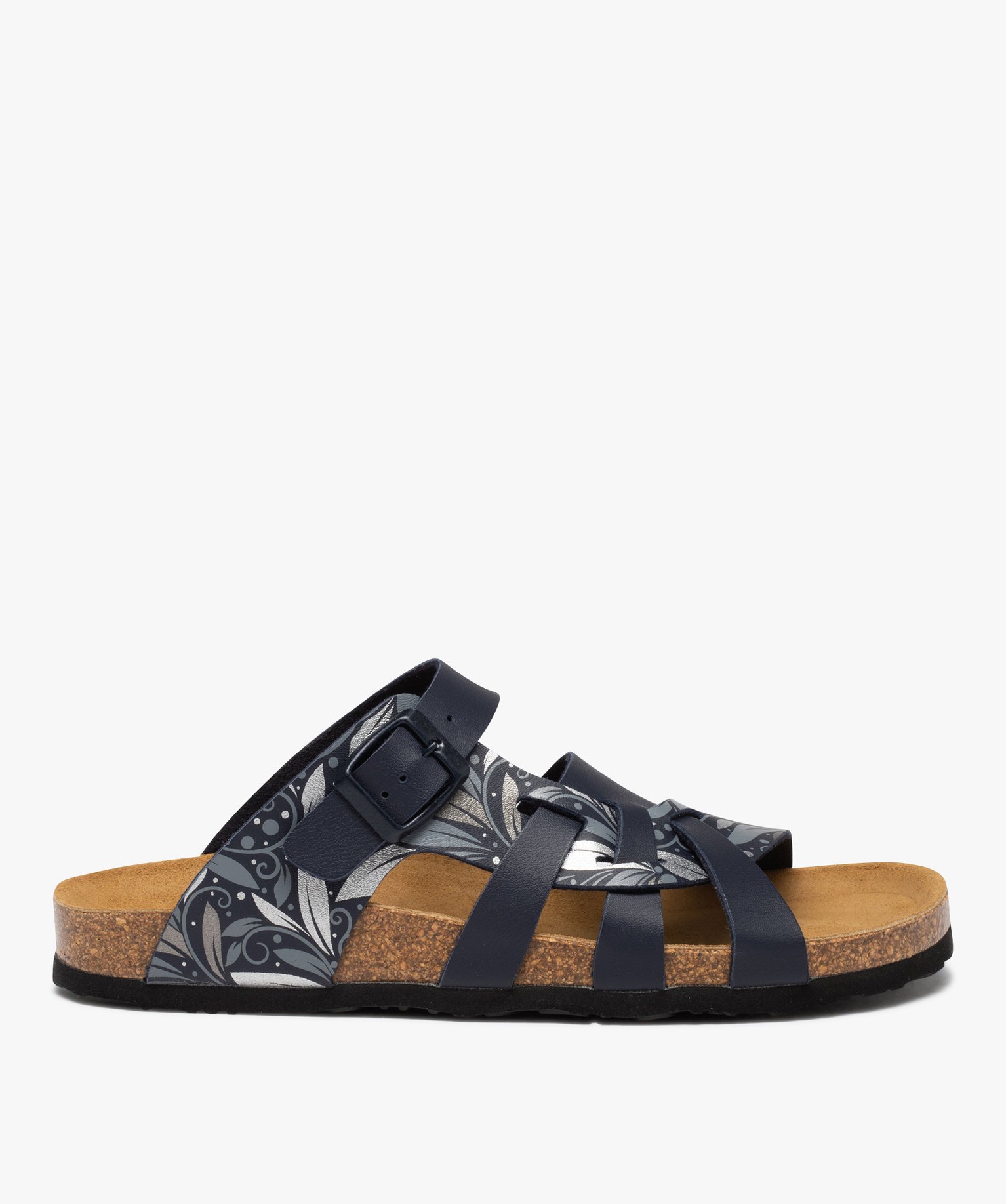 Mules femme à talon plat et brides multiples imprimées - 37 - bleu - GEMO