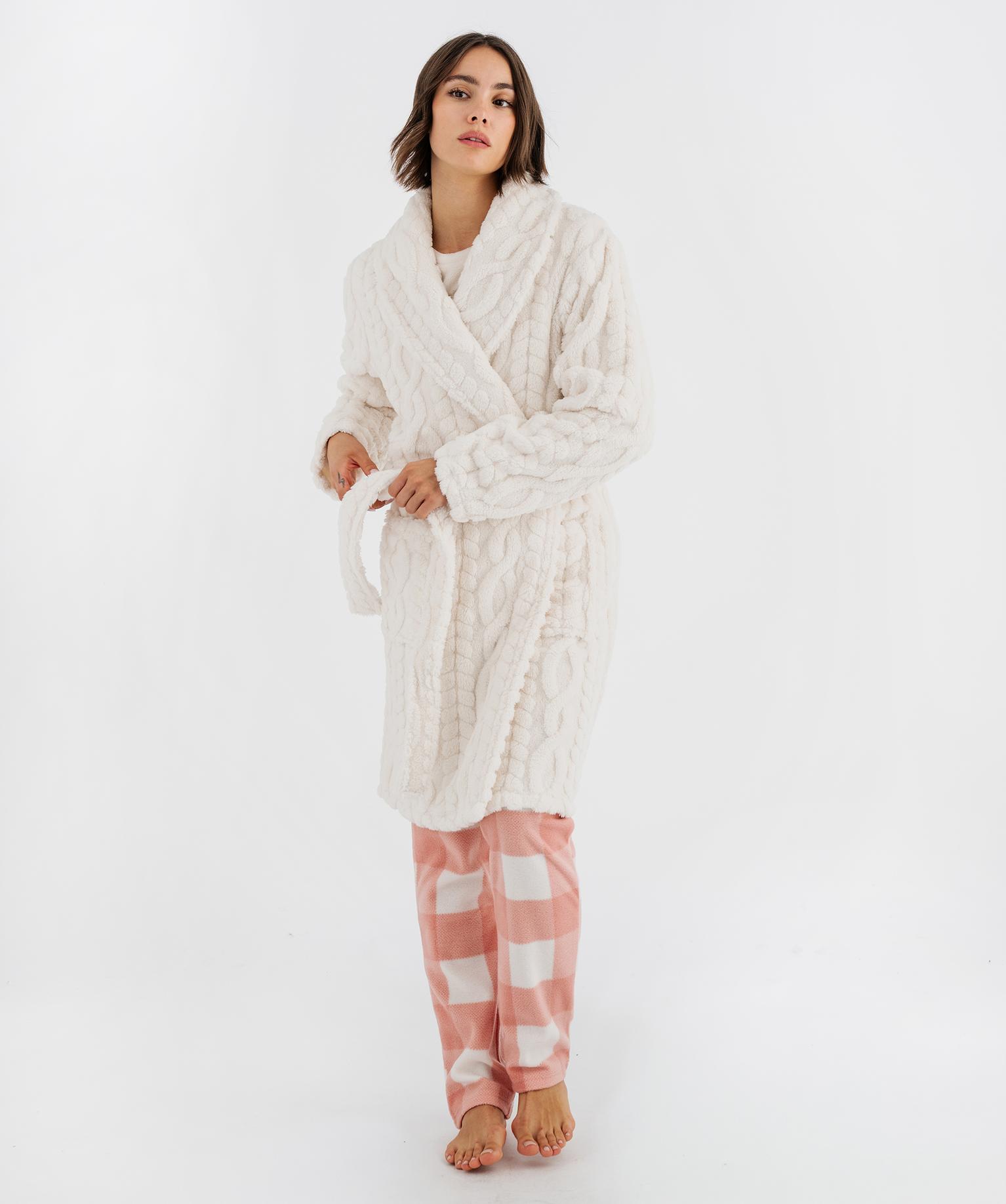 Robe de chambre en maille douillette femme - 42-44/L - blanc standard - GEMO