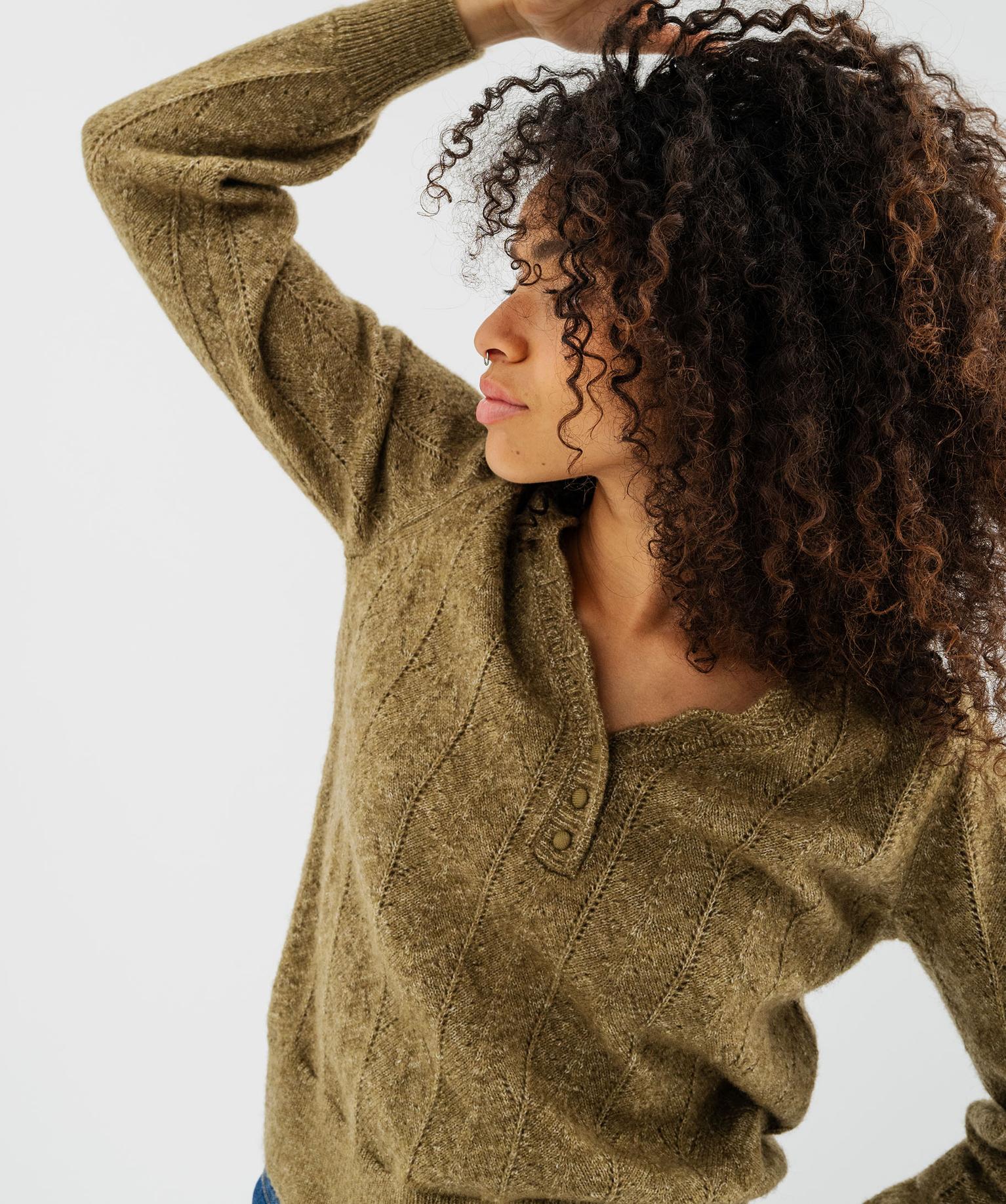 Pull fin col V femme - 46-48/XL - vert standard - GEMO