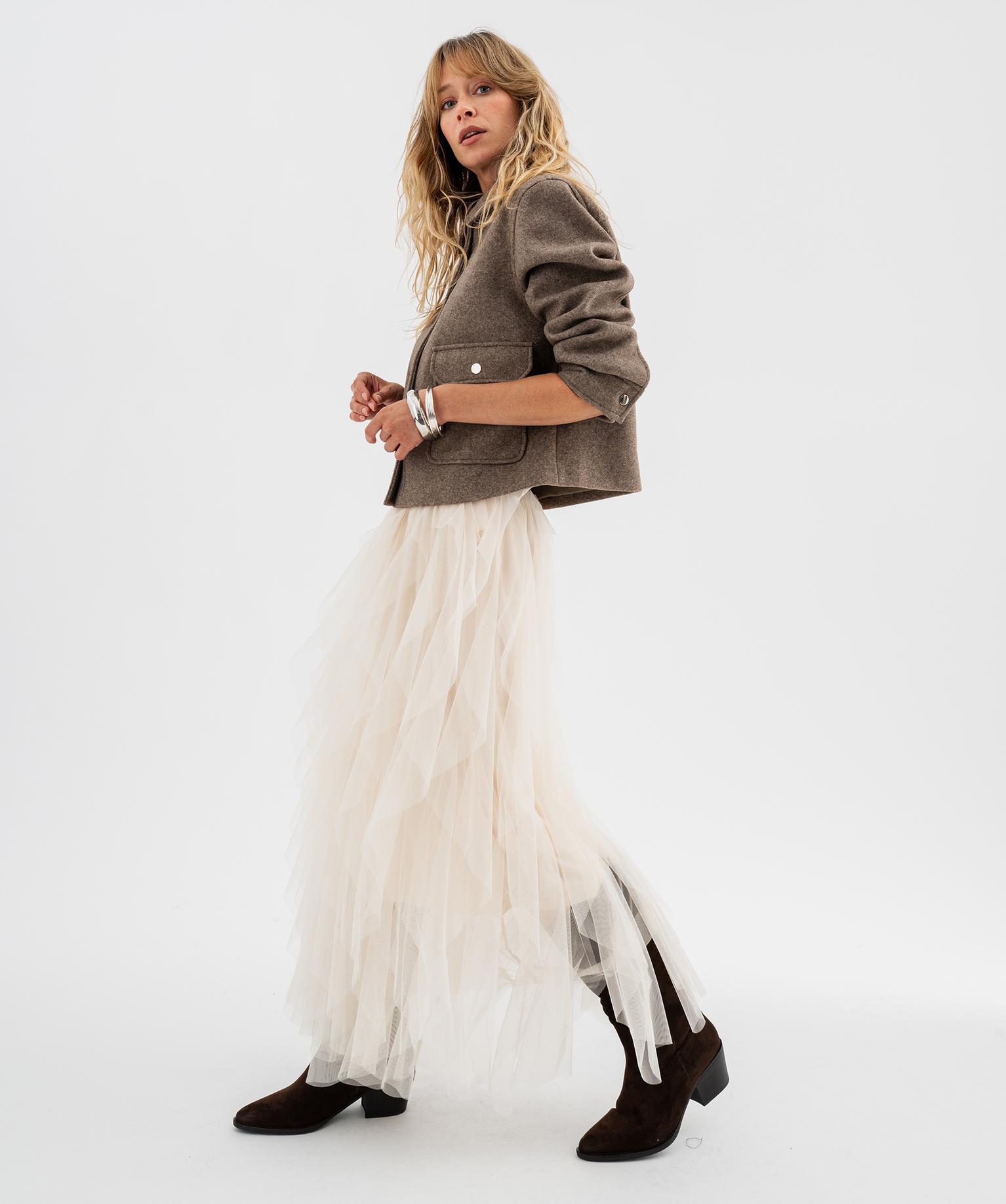 Jupe longue en tulle avec ceinture élastique femme - 38-40/M - beige clair - GEMO