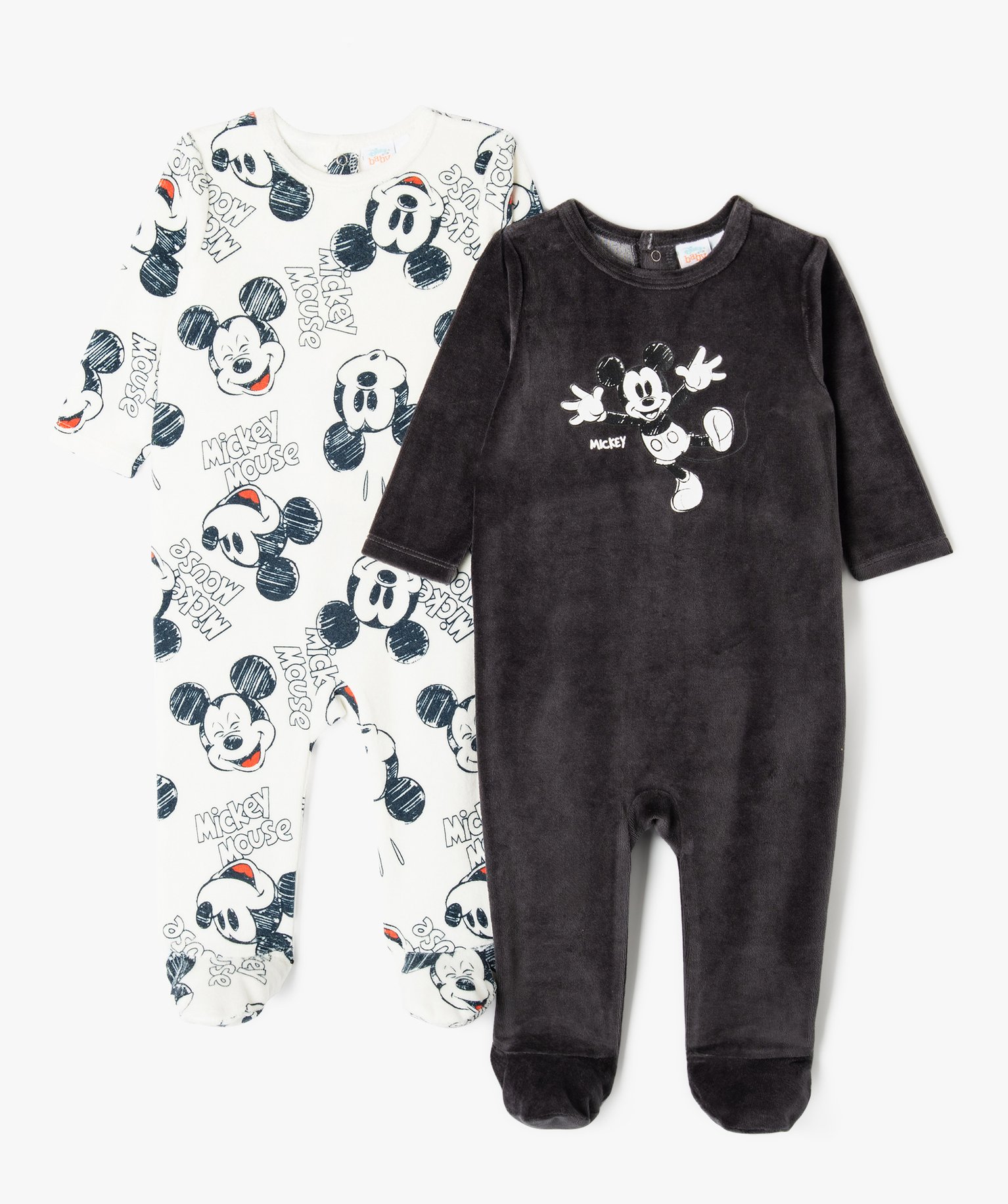 Pyjama velours avec motifs Mickey Mouse bébé garçon (lot de 2) - Disney Baby - 1M - gris fonce - DISNEY BABY