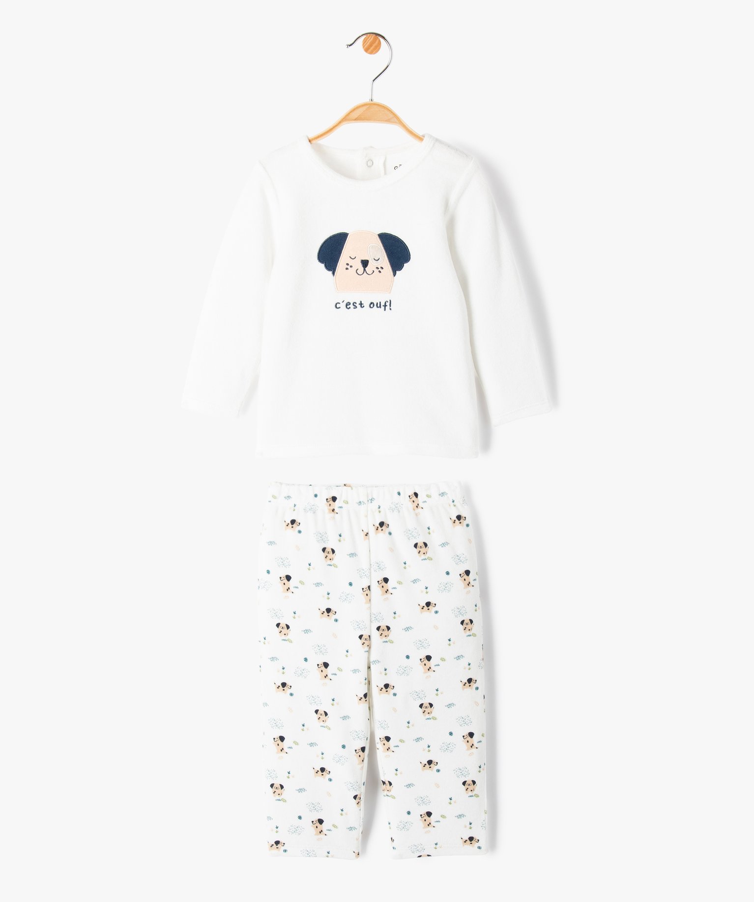 Pyjama 2 pièces en velours imprimé dépareillé bébé - 4 - ecru - GEMO
