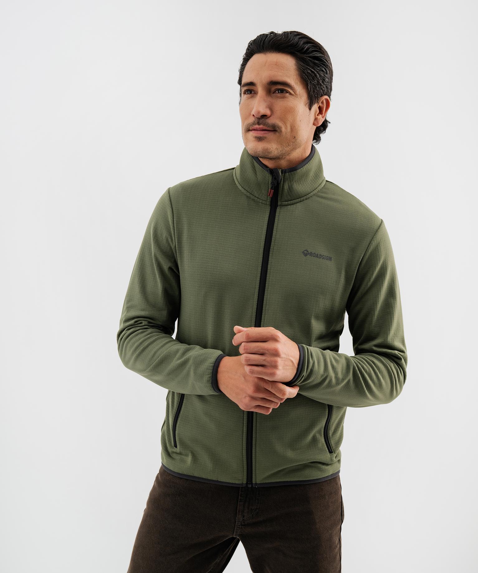 Sweat zippé extensible intérieur polaire texturé homme - Roadsign - 50-52/XXL - kaki standard - GEMO