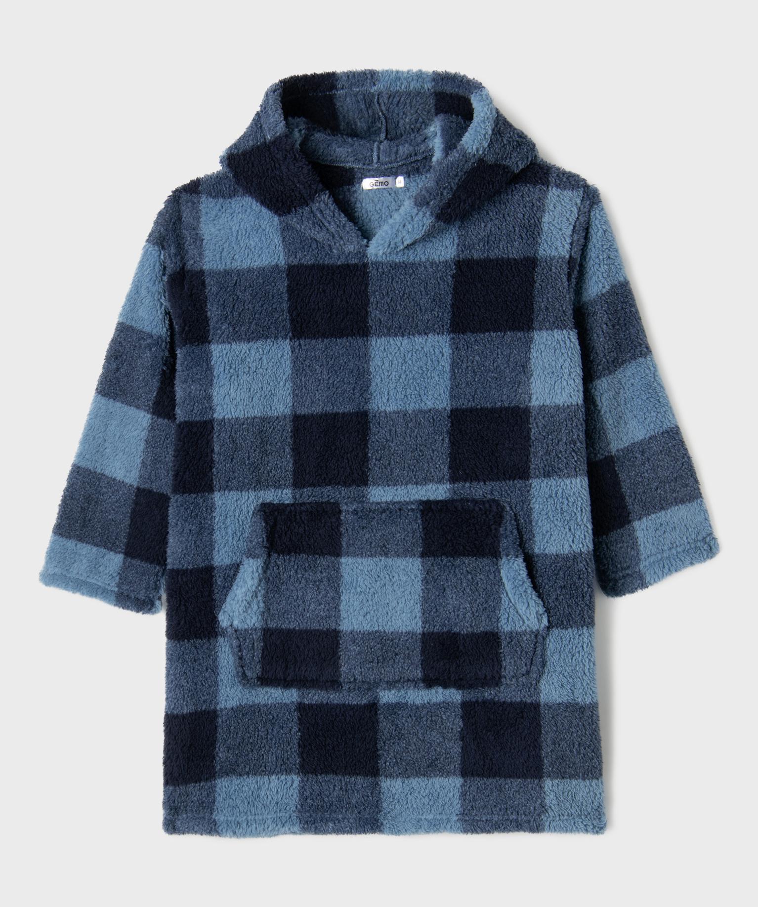 Robe de chambre à carreaux coupe sweat à capuche garçon - 8A - bleu - GEMO