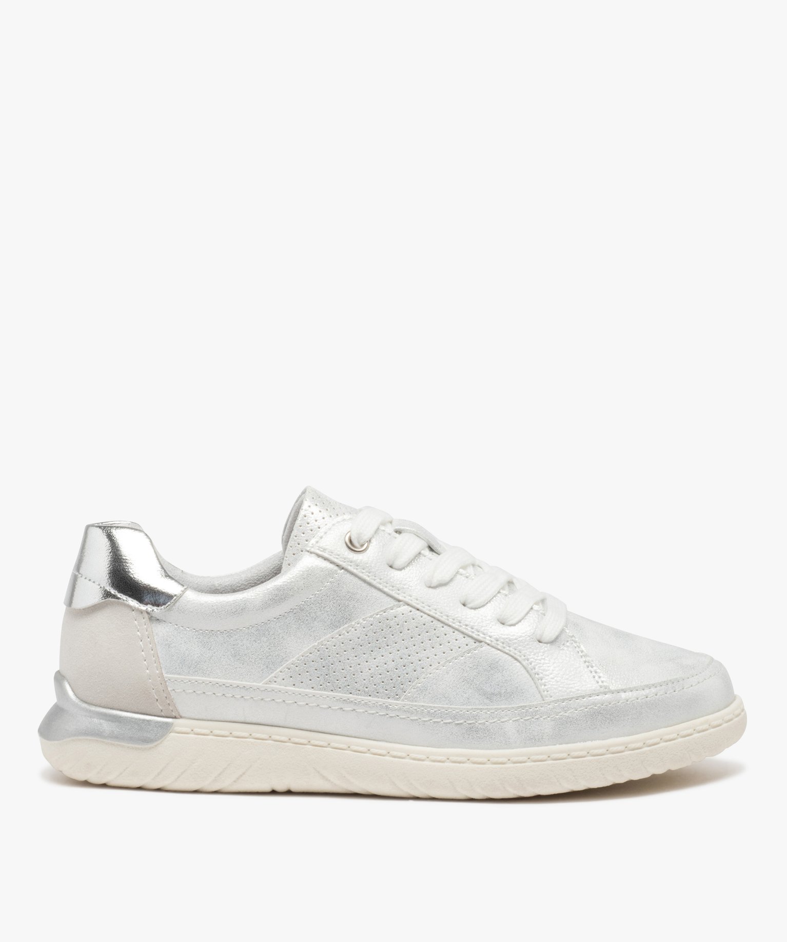 Baskets femme confort unies dessus verni à paillettes - 37 - blanc - GEMO