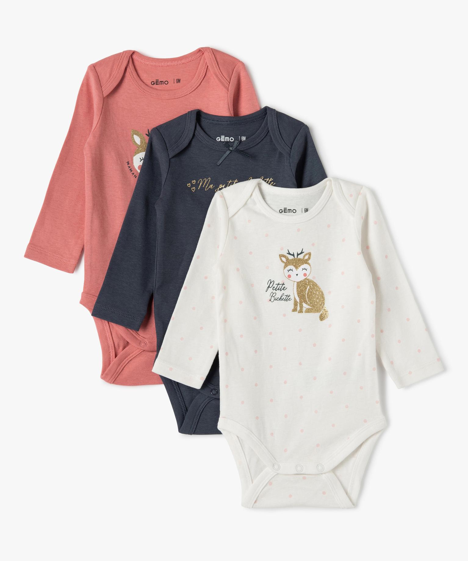 Body Bébé Manches Longues - 100% Coton, Fermeture Boutons Pression, Tailles Prématuré à 24 Mois, Blanc Et Coloris Assortis