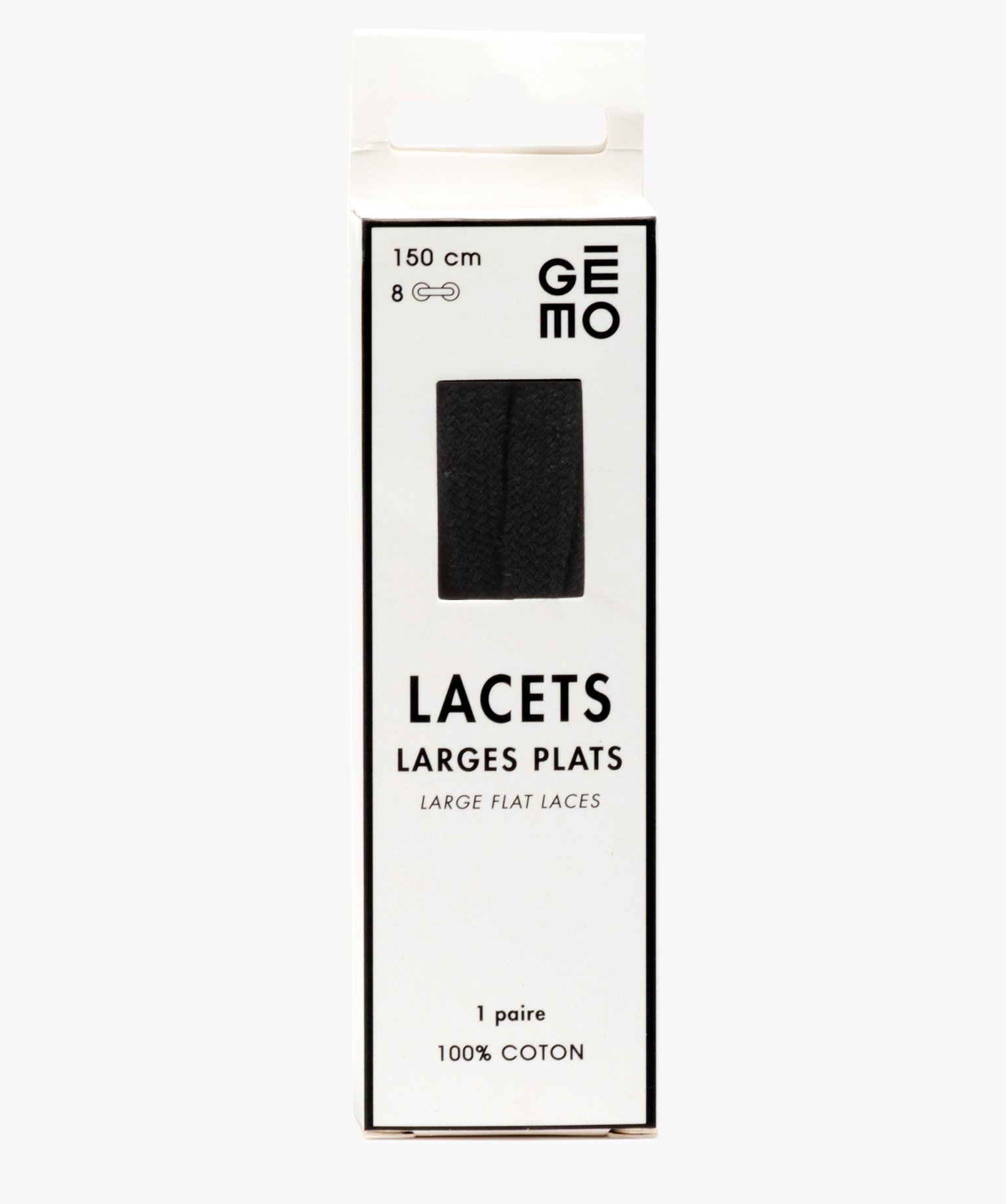 Lacets plats larges 150 cm noir GEMO