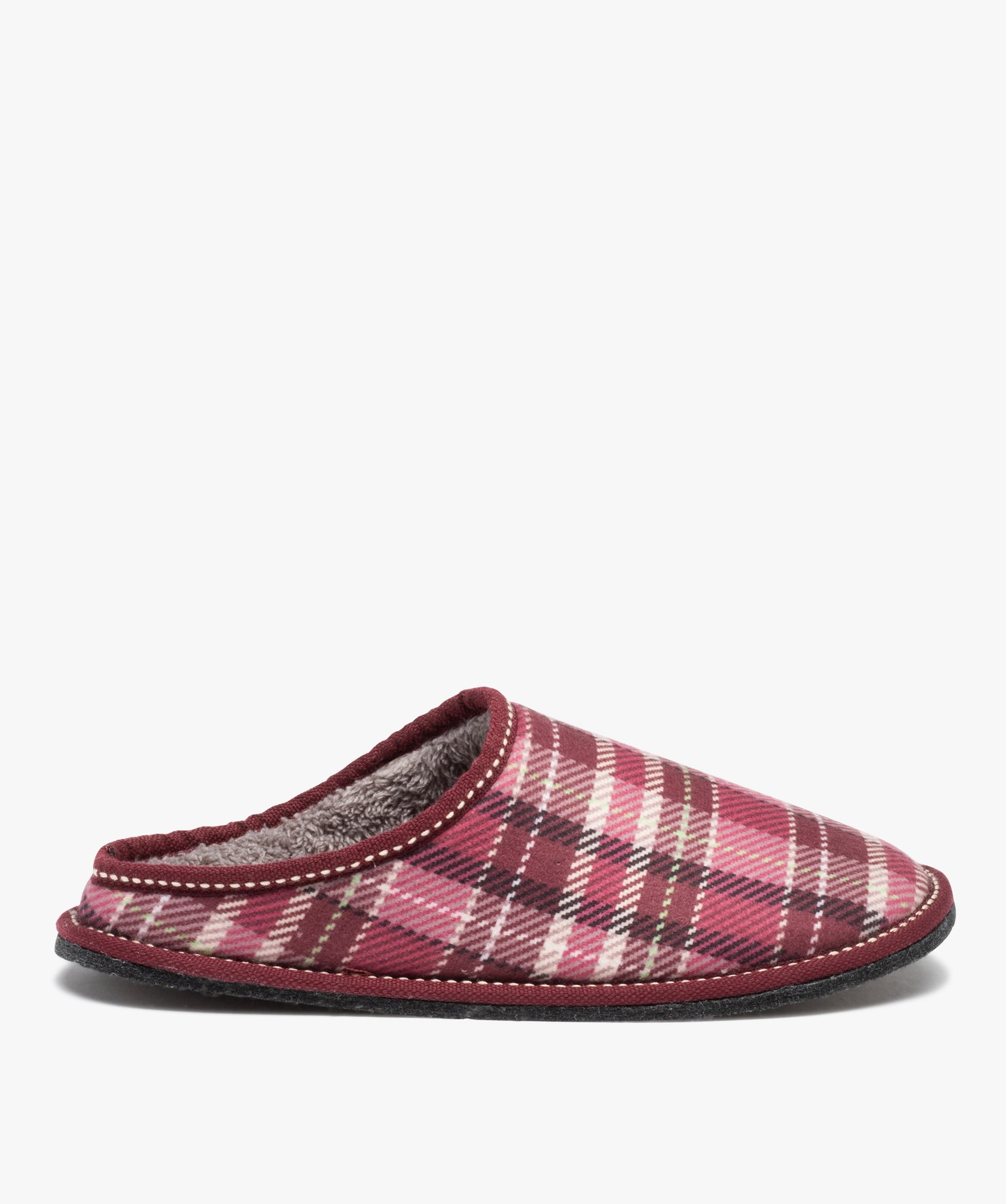 Chaussons femme mules plates douillettes à carreaux - 38 - rose - GEMO