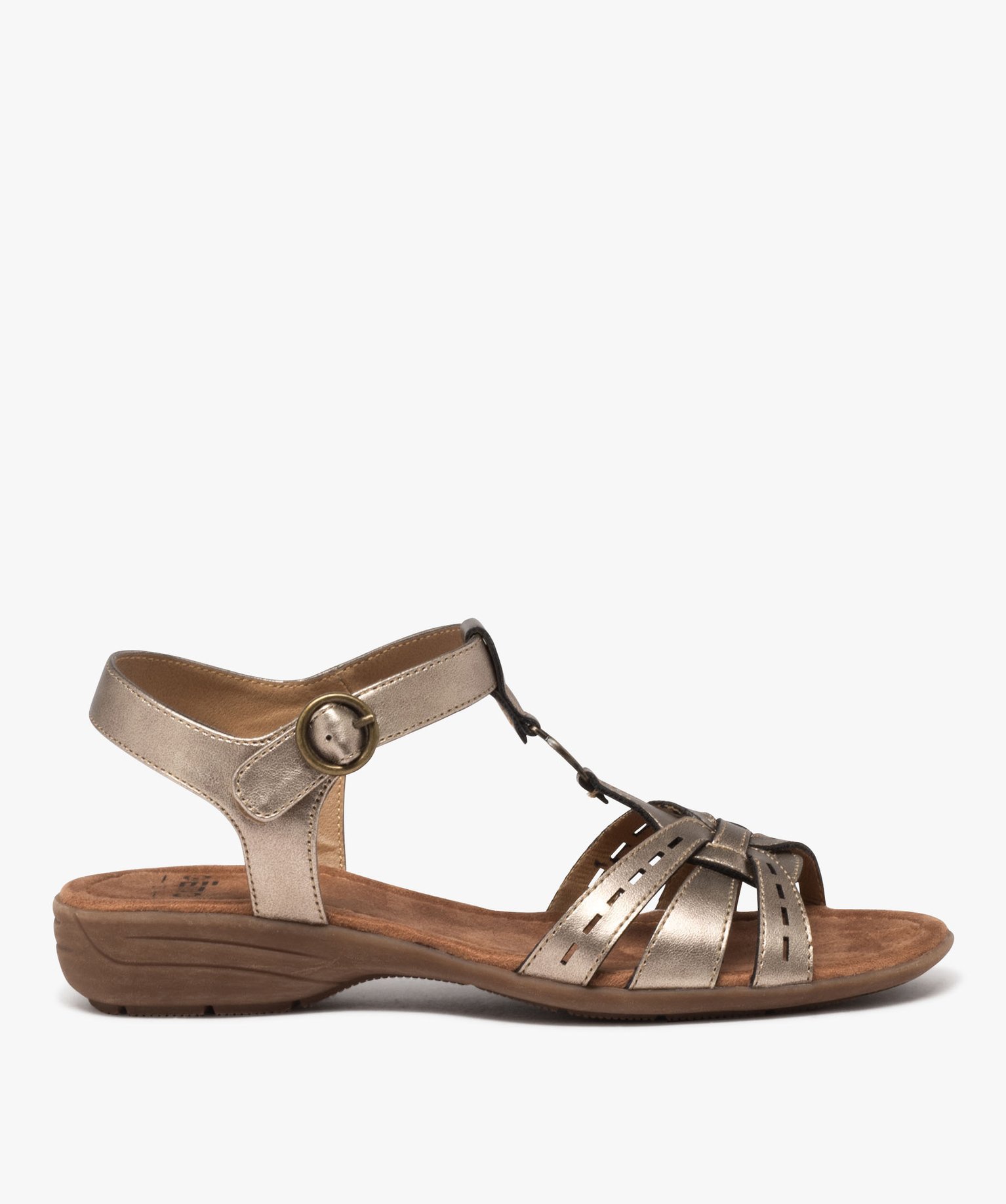 Sandales femme confort à brides unies avec bijou central fantaisie - 36 - bronze - GEMO