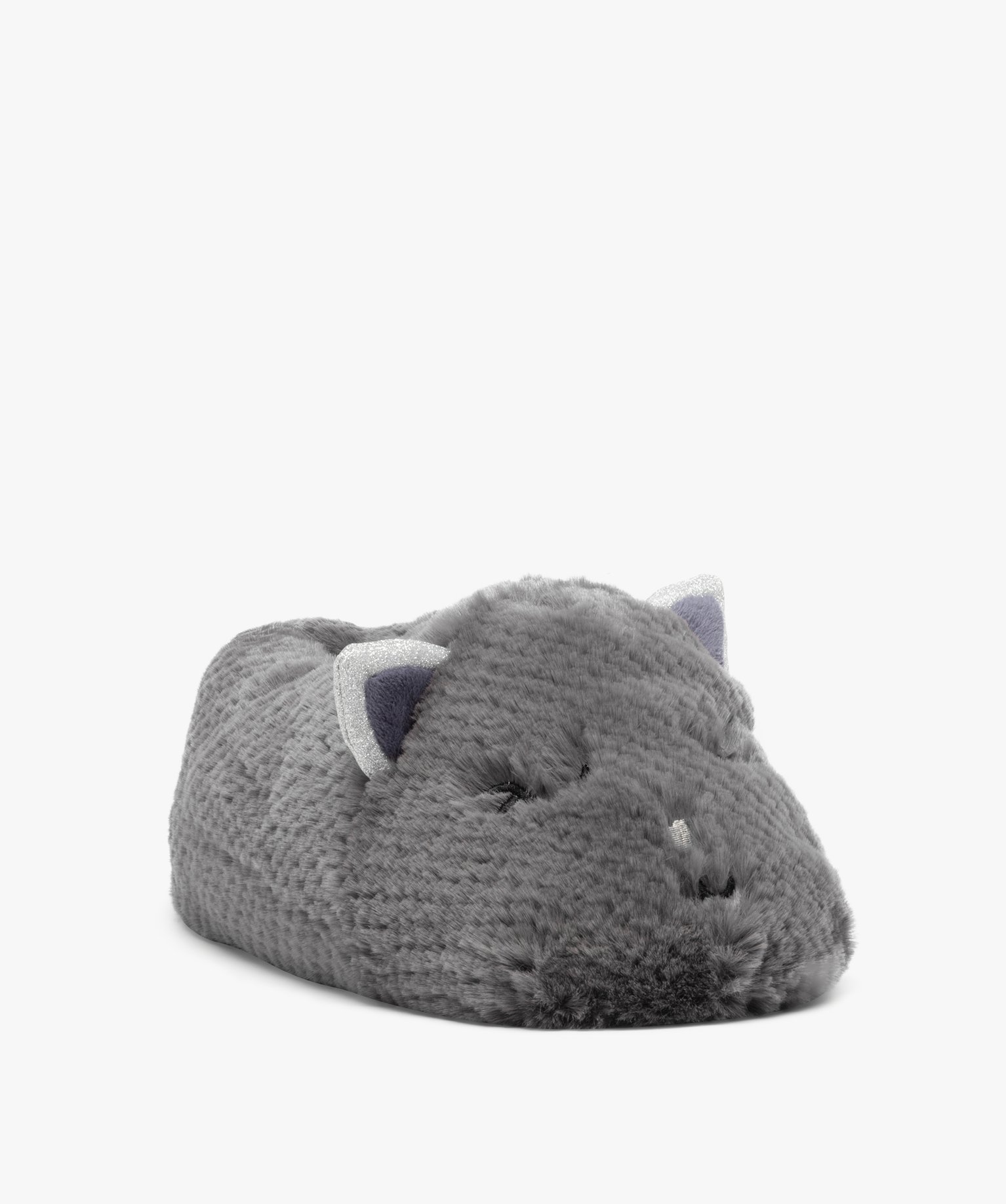 Chaussons femme en volume tête de chat avec oreilles à paillettes - 39/40 - gris - GEMO